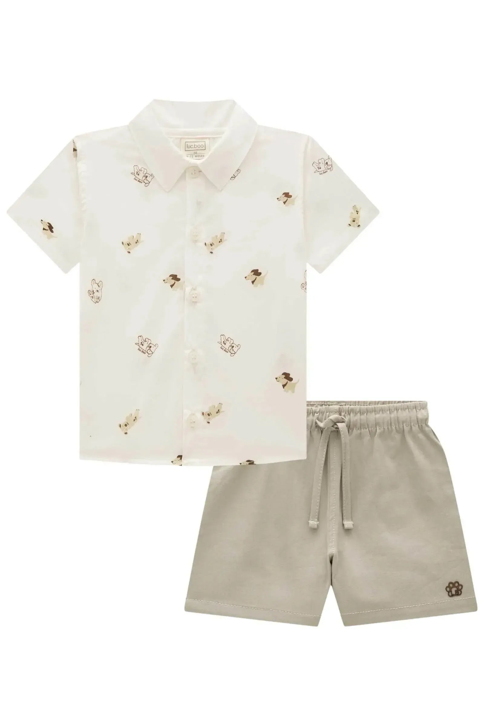 Conjunto de Camisa em Tricoline Mônaco com Elastano e Bermuda em Sarja com Elastano 87609 LucBoo Bebê Menino
