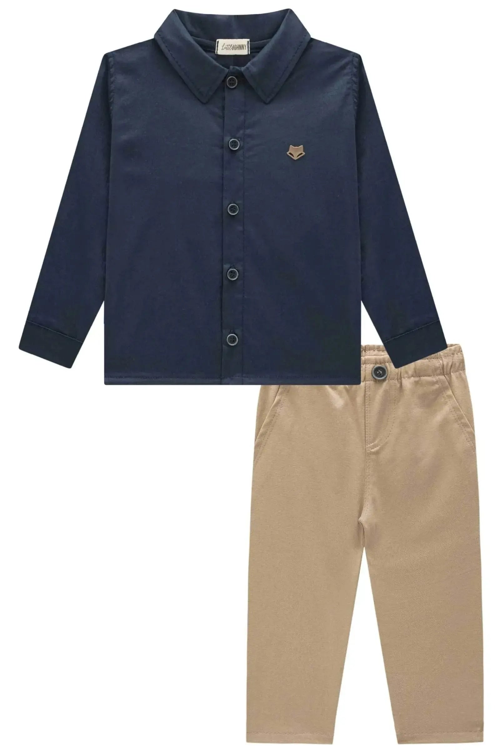 Conjunto de Camisa em Tricoline Mônaco com Elastano e Calça Skinny em Sarja com Elastano 90963 Johnny Fox Bebê Menino