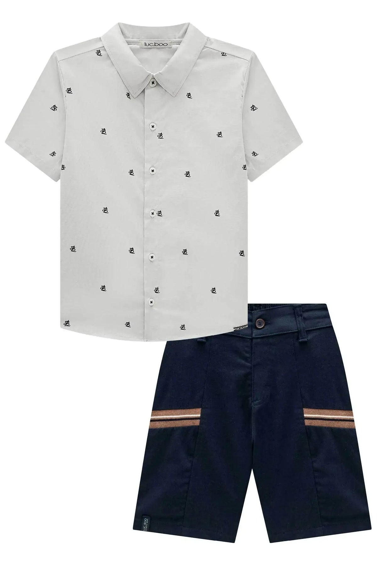 Conjunto de Camisa em Tricoline Mônaco e Bermuda em Sarja Girassol com Elastano 98465 LucBoo Infantil Menino