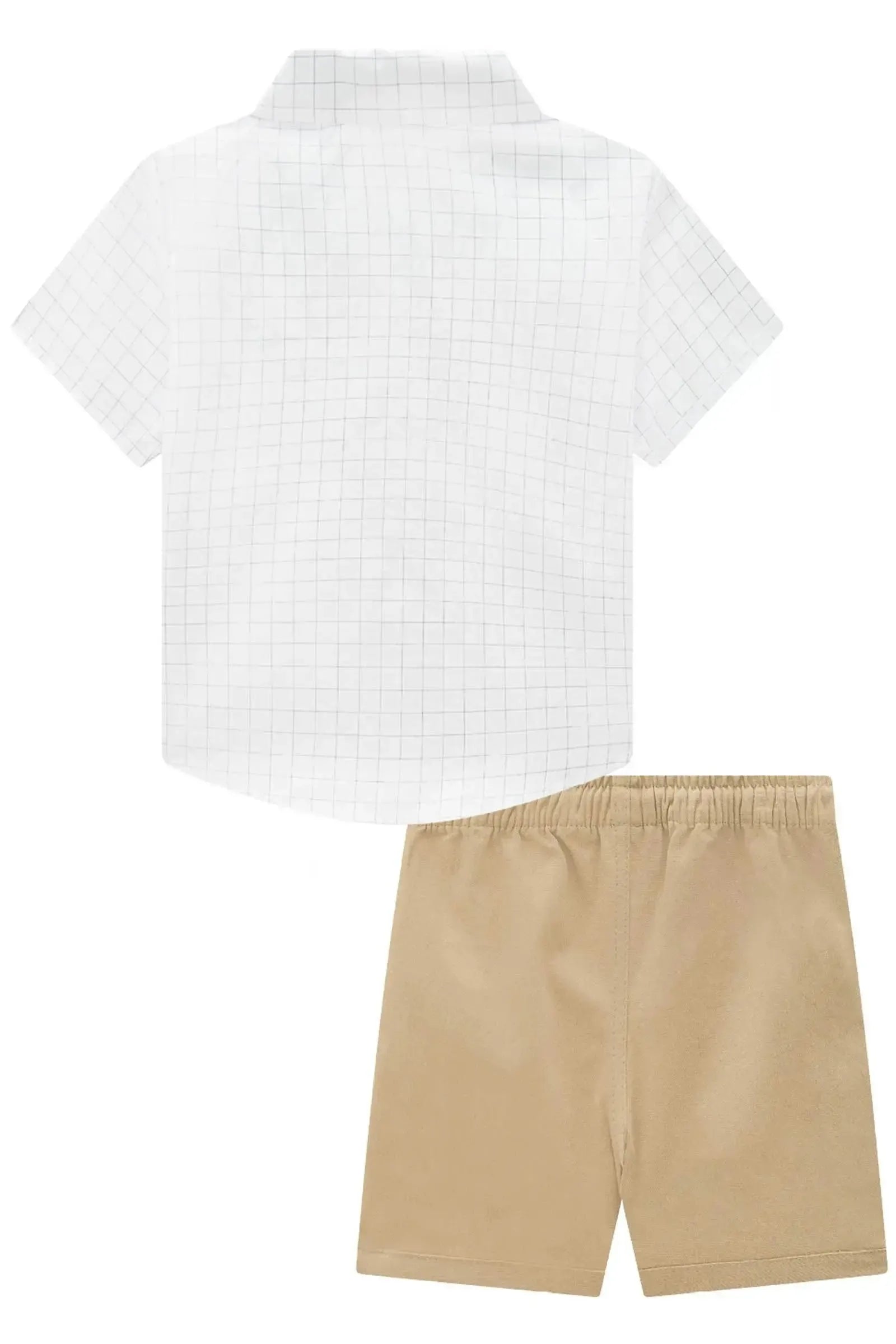 Conjunto de Camisa em Tricoline Urban Xadrez e Bermuda em Sarja Girassol com Elastano 93037 Johnny Fox Bebê Menino
