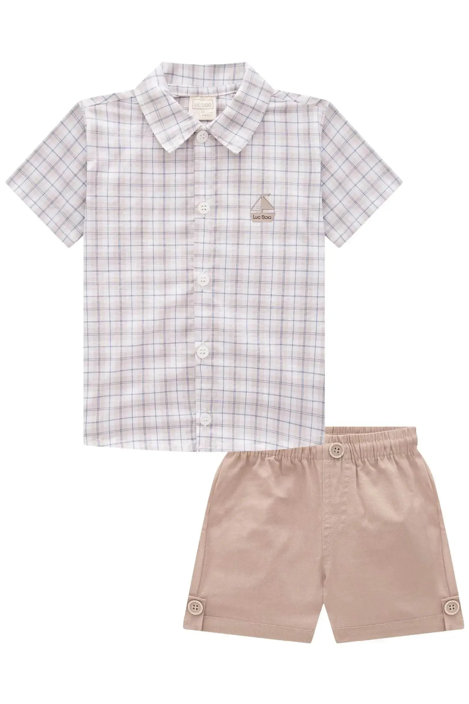 Conjunto de Camisa em Tricoline Xadrez C/ Elastano e Bermuda em Linho Santorine C/ Elastano 83101 LucBoo Bebê Menino