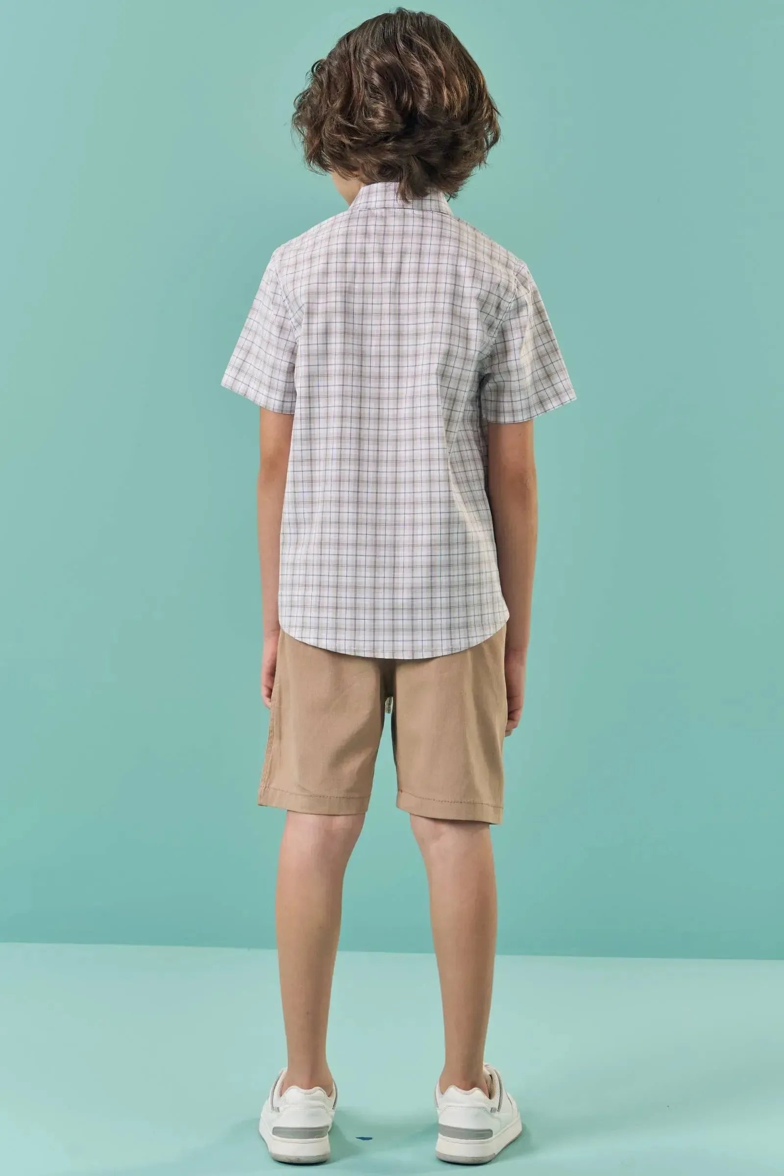 Conjunto de Camisa em Tricoline Xadrez com Elast. e Bermuda em Linho Santorine com Elastano 82838 LucBoo Infantil Menino