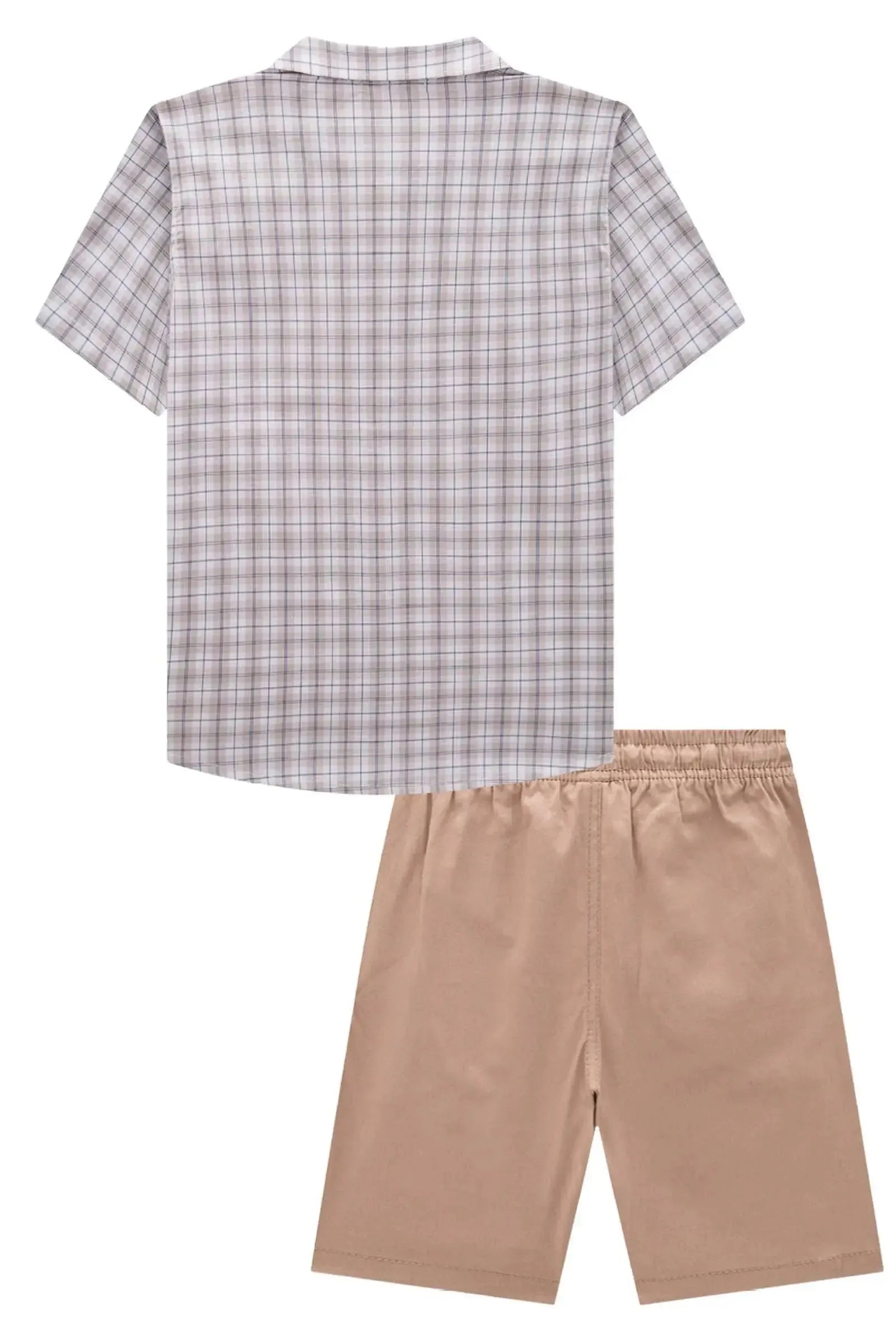 Conjunto de Camisa em Tricoline Xadrez com Elast. e Bermuda em Linho Santorine com Elastano 82838 LucBoo Infantil Menino