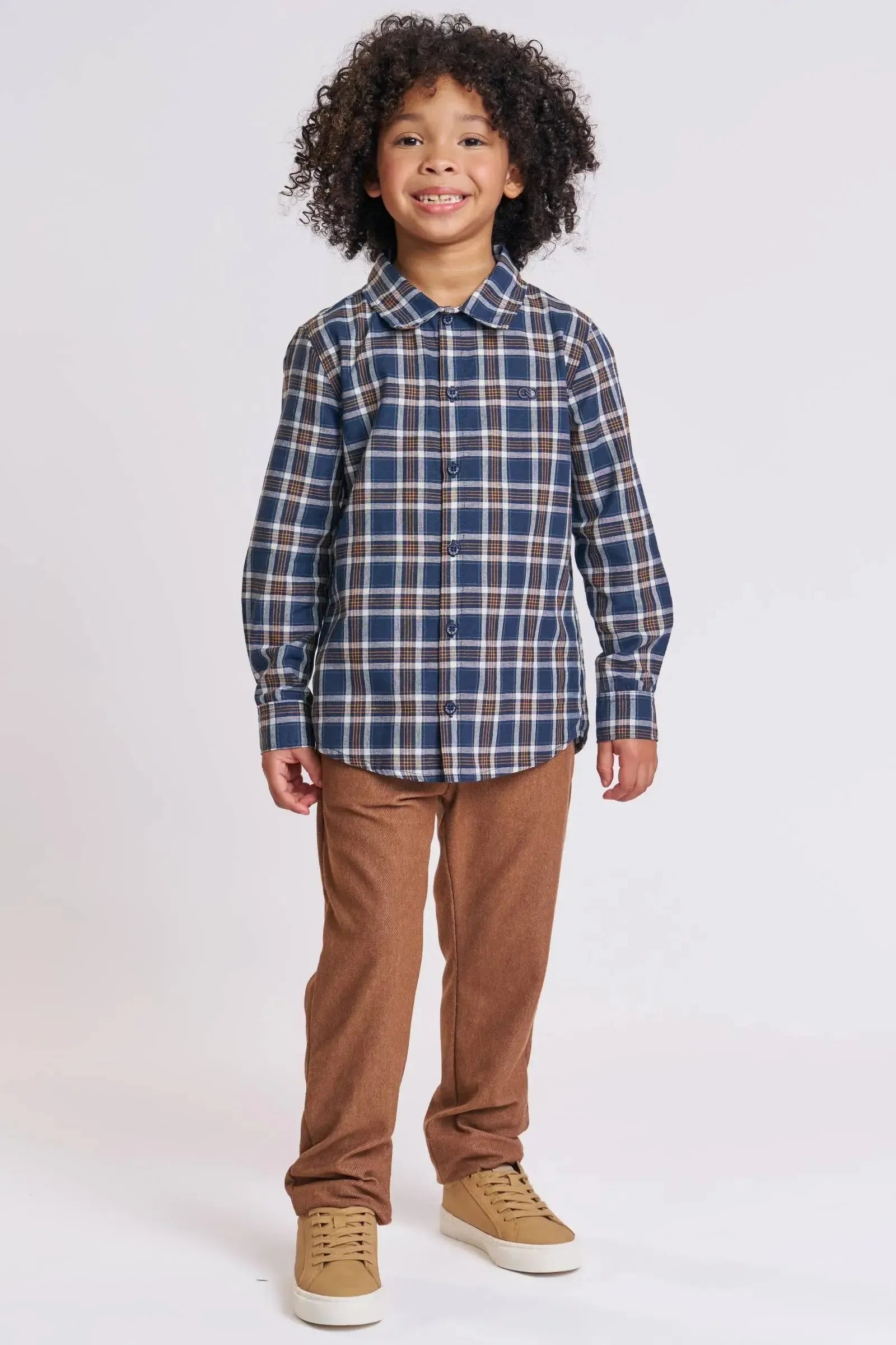 Conjunto de Camisa em Tricoline Xadrez e Calça Skinny em Cotton Jeans com Elastano 89898 LucBoo Infantil Menino