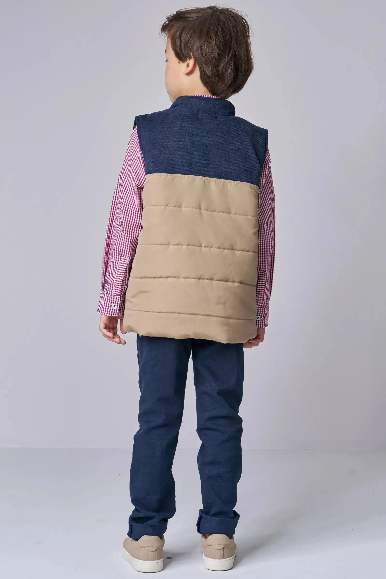 Conjunto de Camisa em Tricoline Xadrez e Calça Skinny em Sarja Stretch com Elastano 92085 LucBoo Infantil Menino