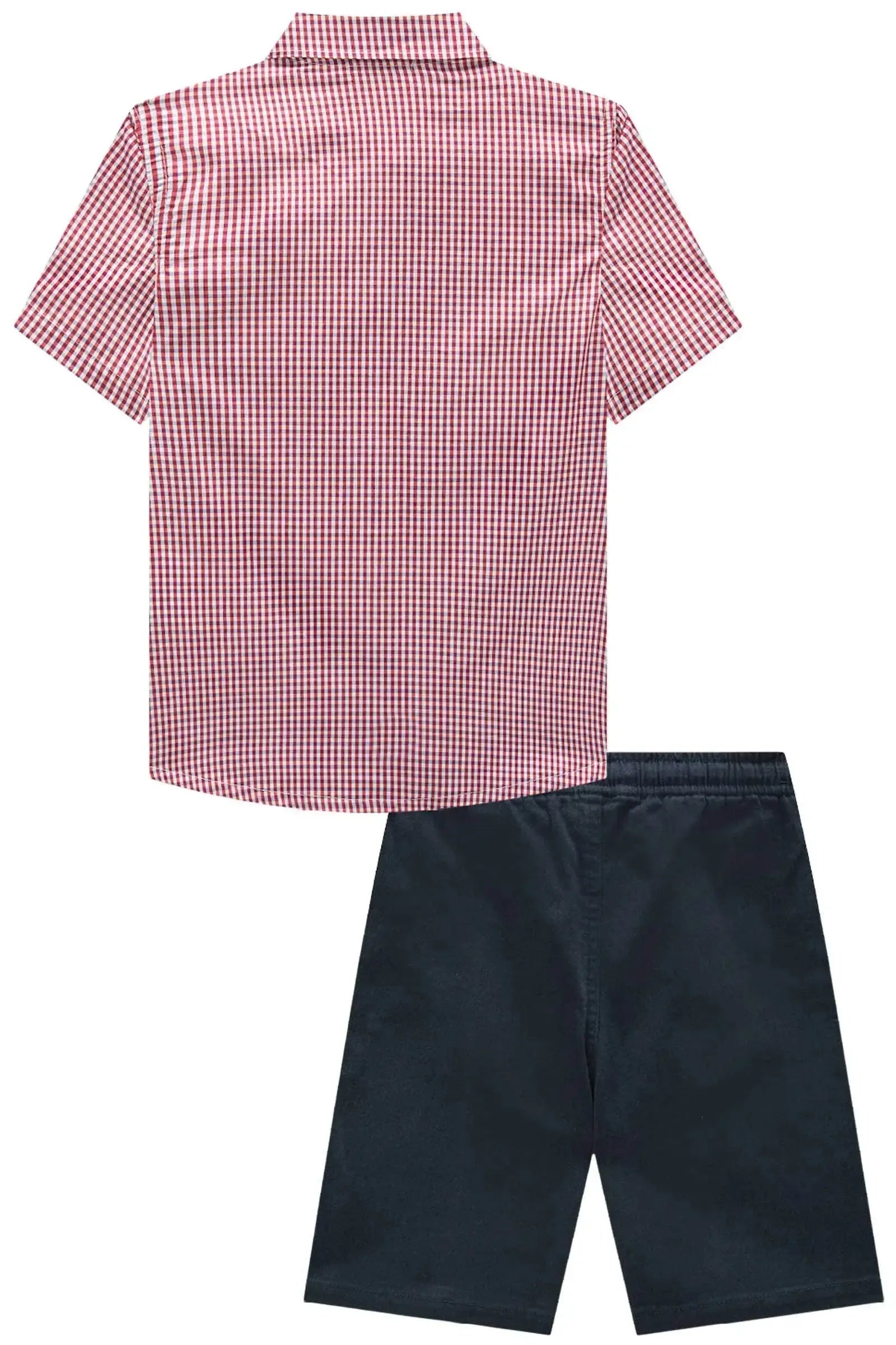 Conjunto de Camisa em Tricoline Xadrez Fio Tinto e Bermuda em Sarja Stretch com Elastano 93545 LucBoo Infantil Menino