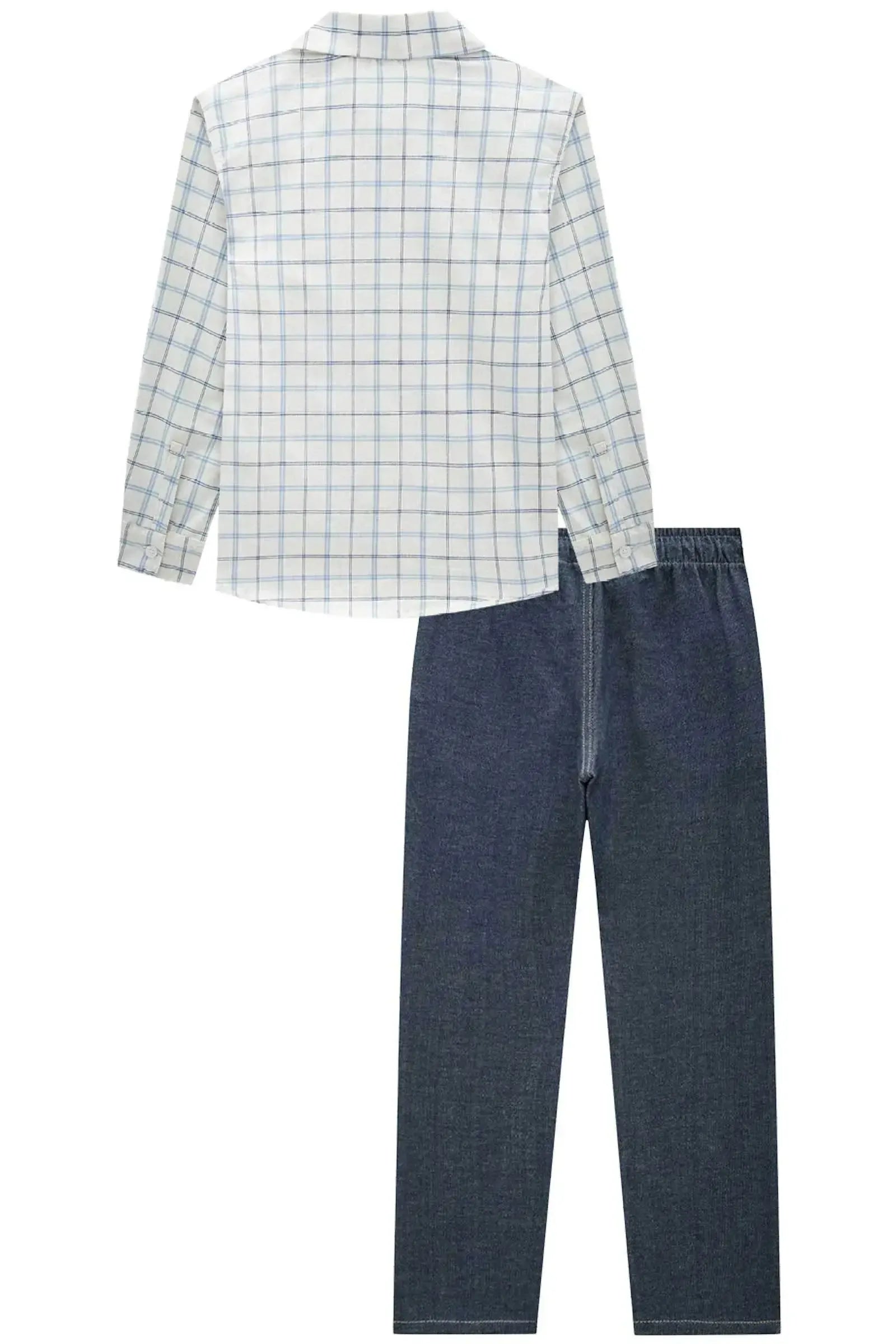 Conjunto de Camisa em Tricoline Xadrez Fio Tinto e Calça em Cotton Jeans com Elastano 89892 LucBoo Infantil Menino