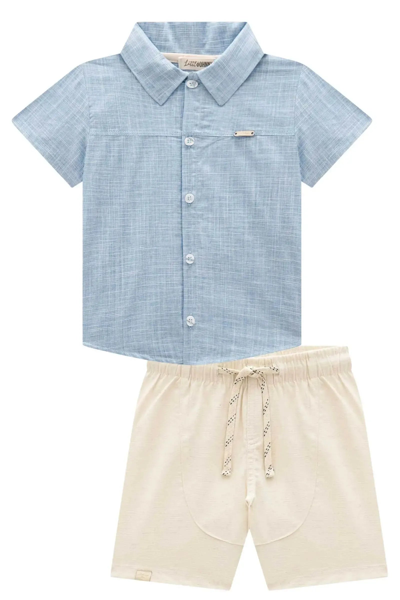 Conjunto de Camisa em Verano Chambray e Bermuda em Linho Santorine com Elastano 95172 Johnny Fox Teen Menino