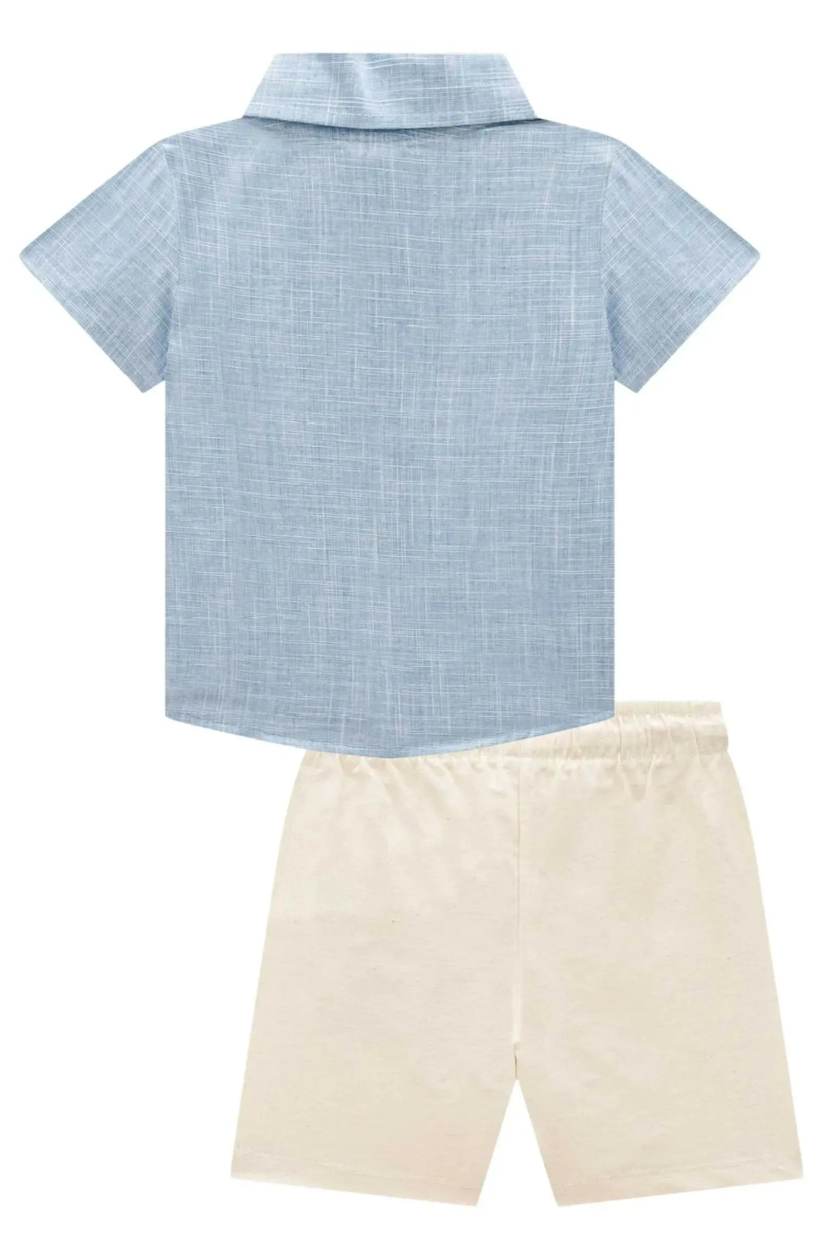 Conjunto de Camisa em Verano Chambray e Bermuda em Linho Santorine com Elastano 95172 Johnny Fox Teen Menino
