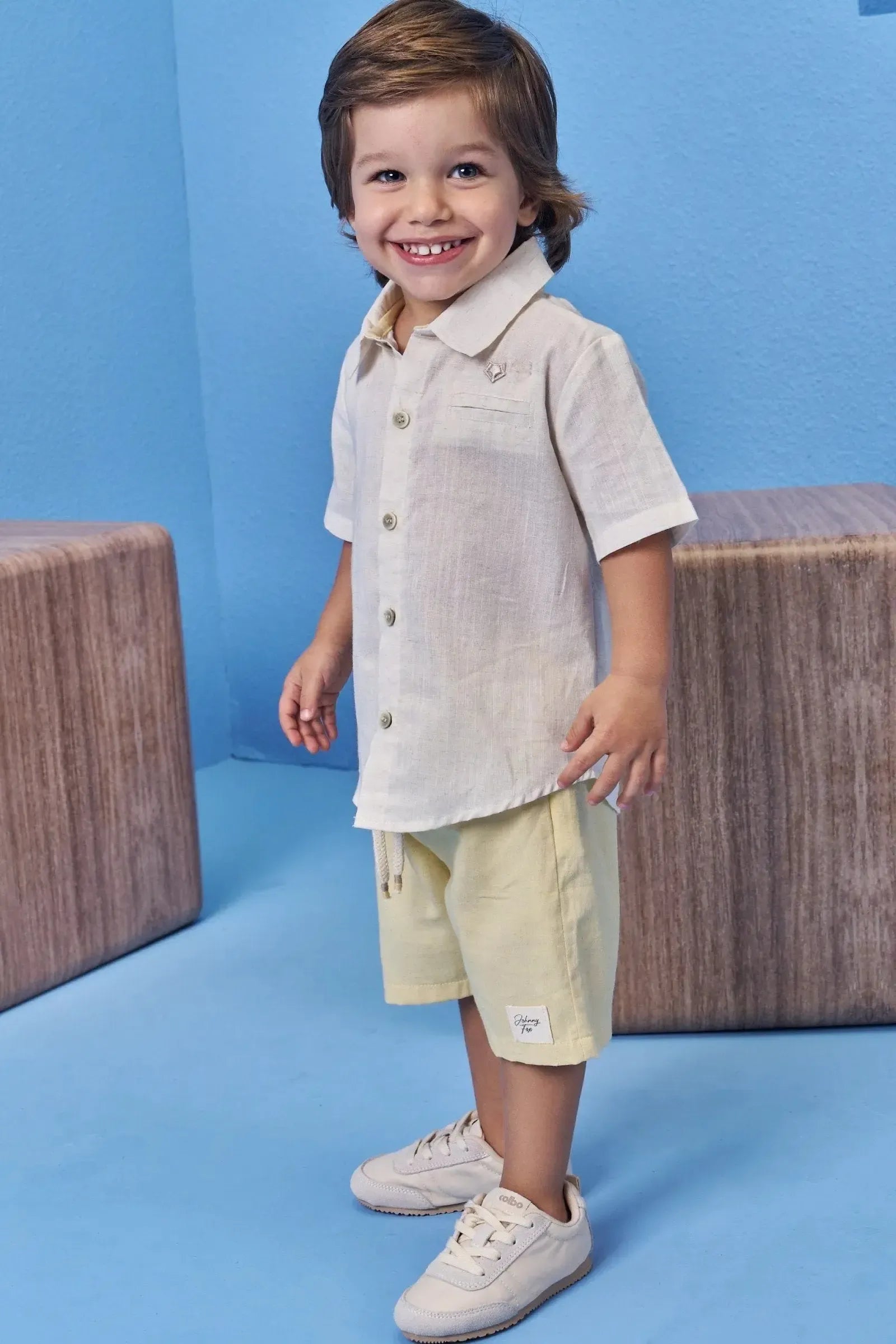Conjunto de Camisa em Verano Linho e Bermuda em Linho Santorine com Elastano 99370 Johnny Fox Teen Menino