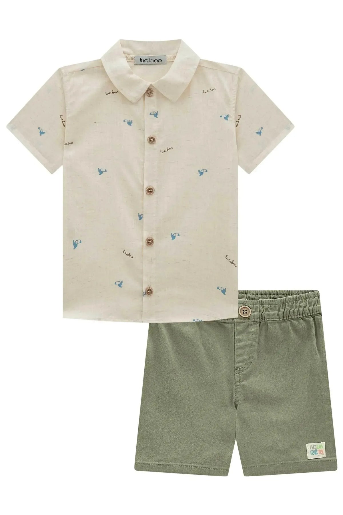 Conjunto de Camisa em Verano Linho Plus e Bermuda em Sarja Ônix com Elastano 98171 LucBoo Infantil Menino