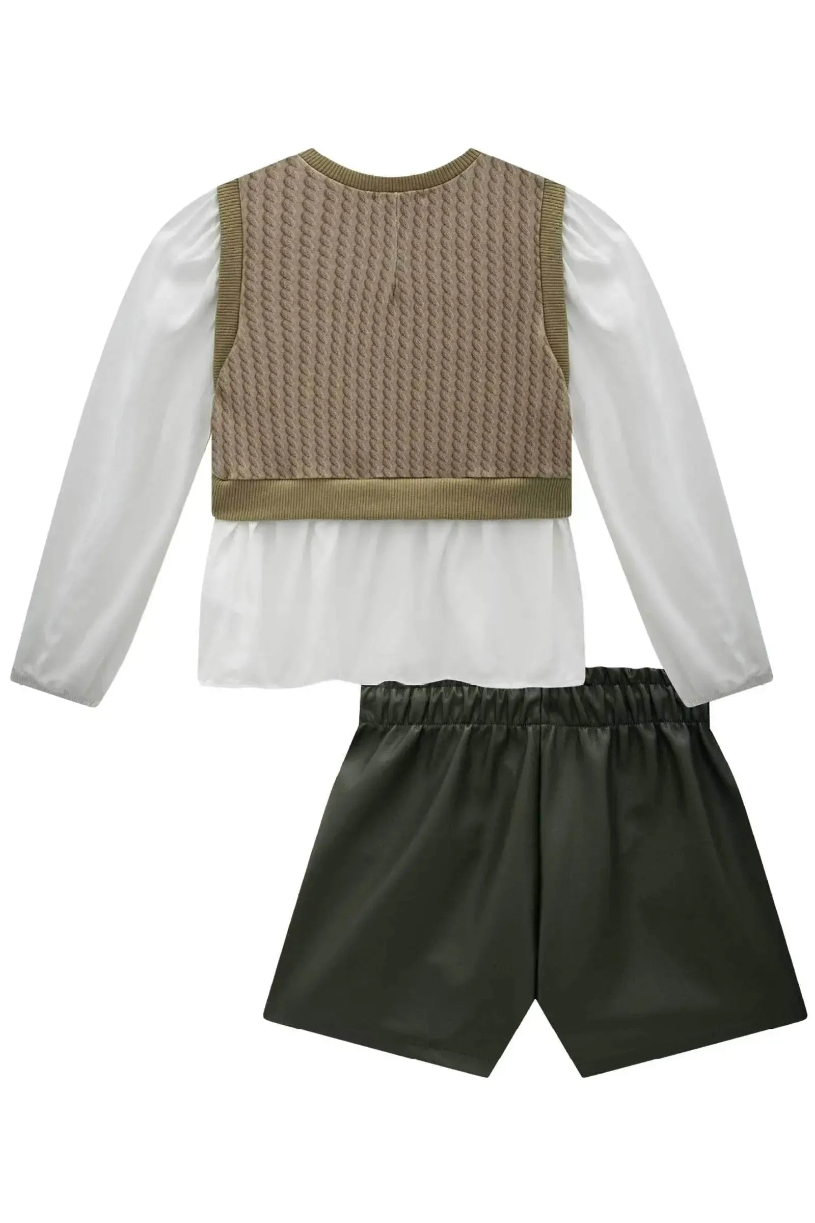 Conjunto de Camisa em Viscose Sarjada e Molecotton com Shorts em Couro Sintético 90509 Infanti Infantil Menina