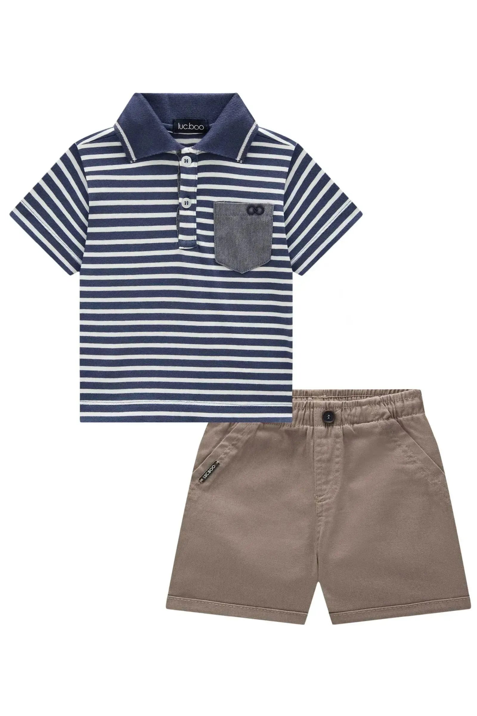 Conjunto de Camisa Polo em Cotton e Bermuda em Sarja Stretch com Elastano 93556 LucBoo Bebê Menino