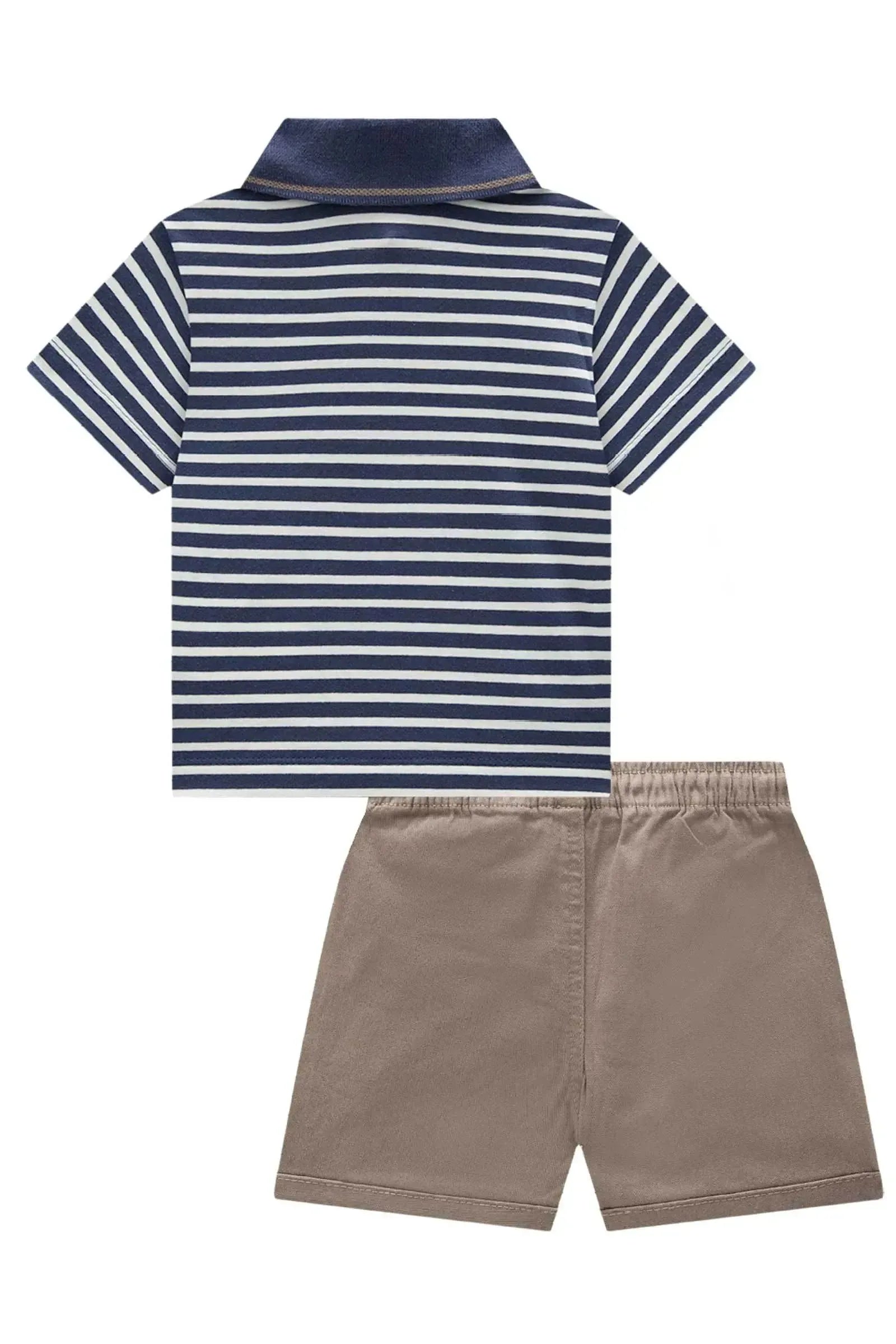 Conjunto de Camisa Polo em Cotton e Bermuda em Sarja Stretch com Elastano 93556 LucBoo Bebê Menino