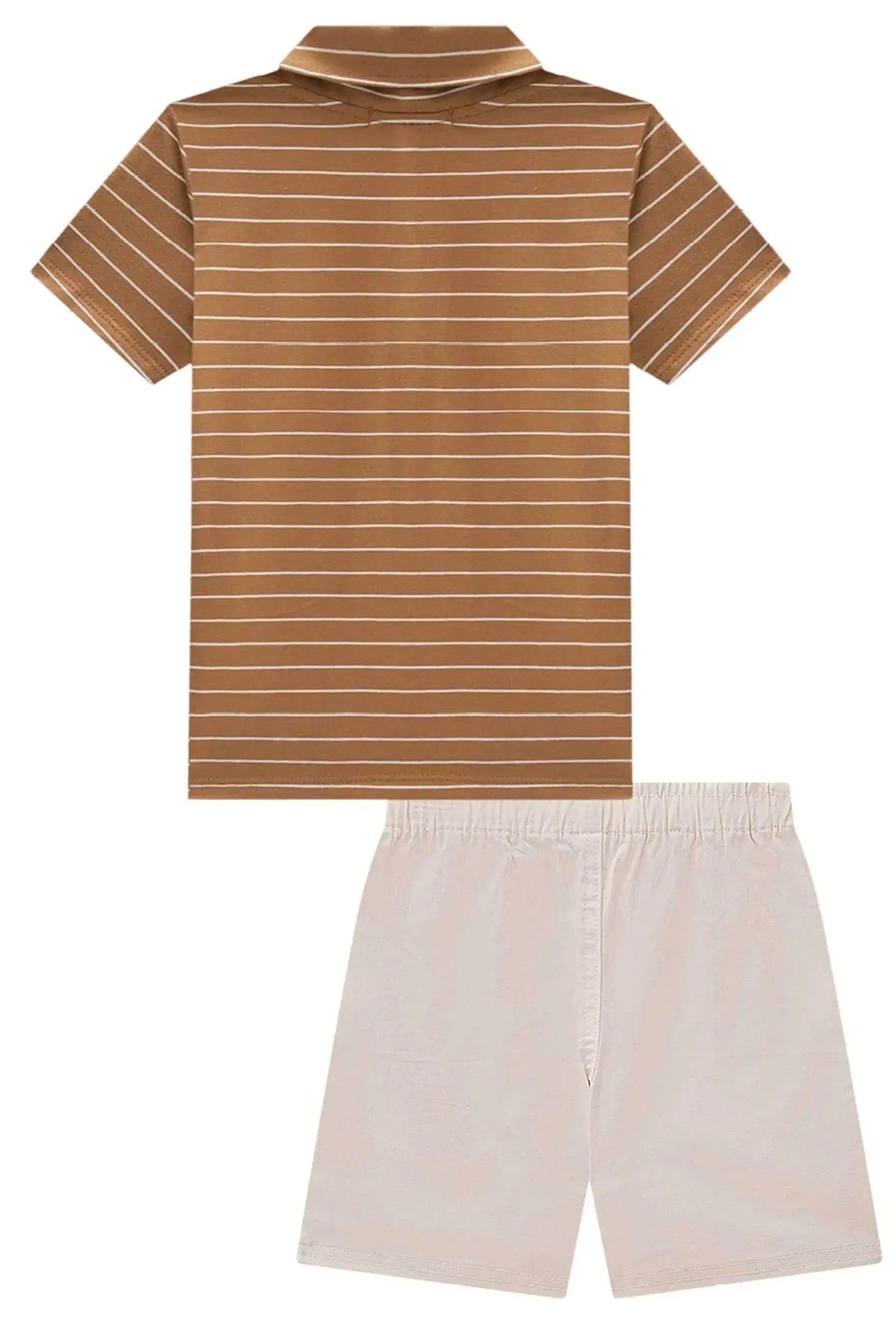 Conjunto de Camisa Polo em Cotton Listrado Fio Tinto e Bermuda em Sarja Caribe com Elastano 84705 Johnny Fox Teen Menino