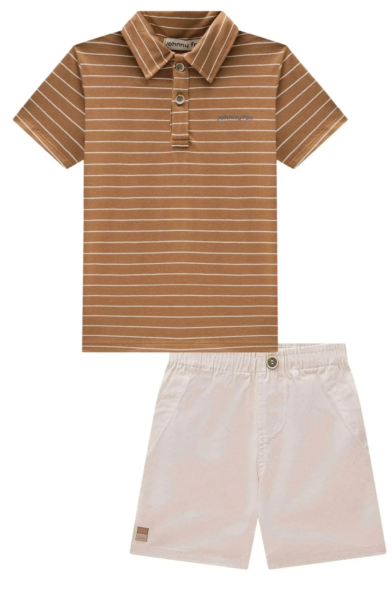 Conjunto de Camisa Polo em Cotton Listrado Fio Tinto e Bermuda em Sarja Caribe com Elastano 84705 Johnny Fox Teen Menino