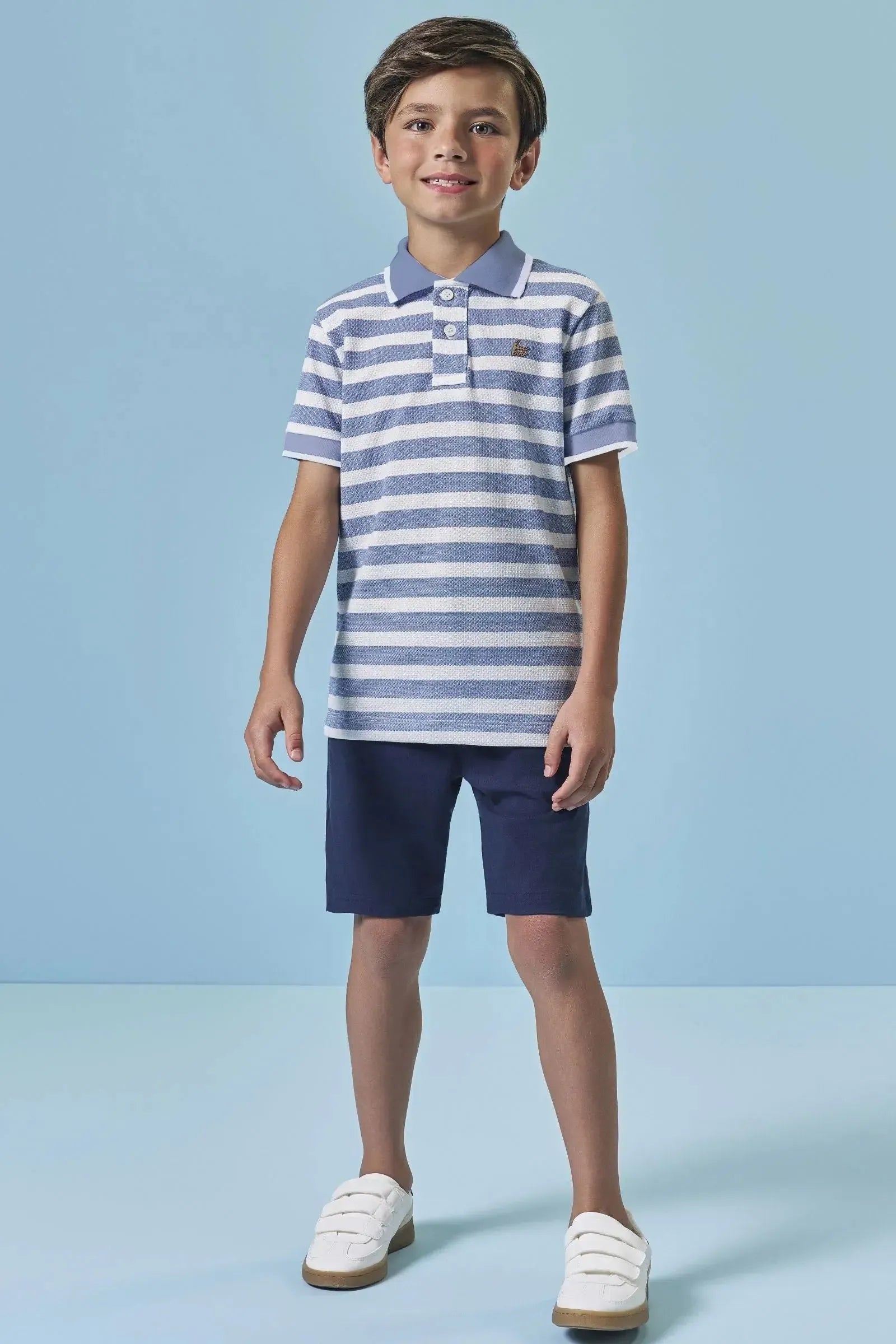 Conjunto de Camisa Polo em Malha Brizza e Bermuda em Sarja Girassol com Elastano 96015 LucBoo Infantil Menino