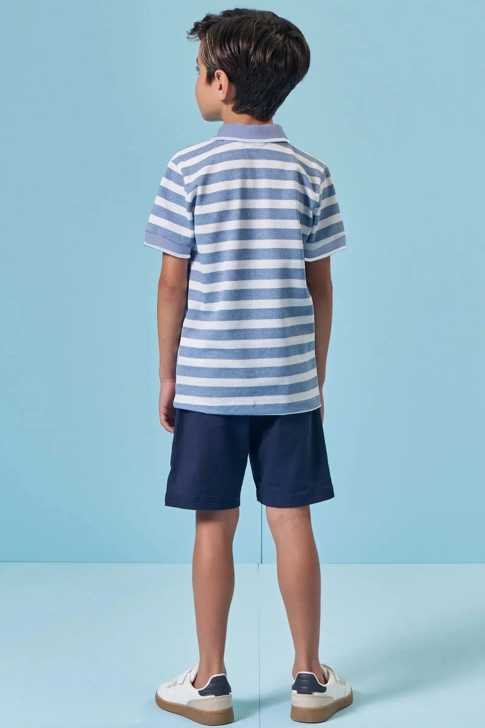 Conjunto de Camisa Polo em Malha Brizza e Bermuda em Sarja Girassol com Elastano 96015 LucBoo Infantil Menino