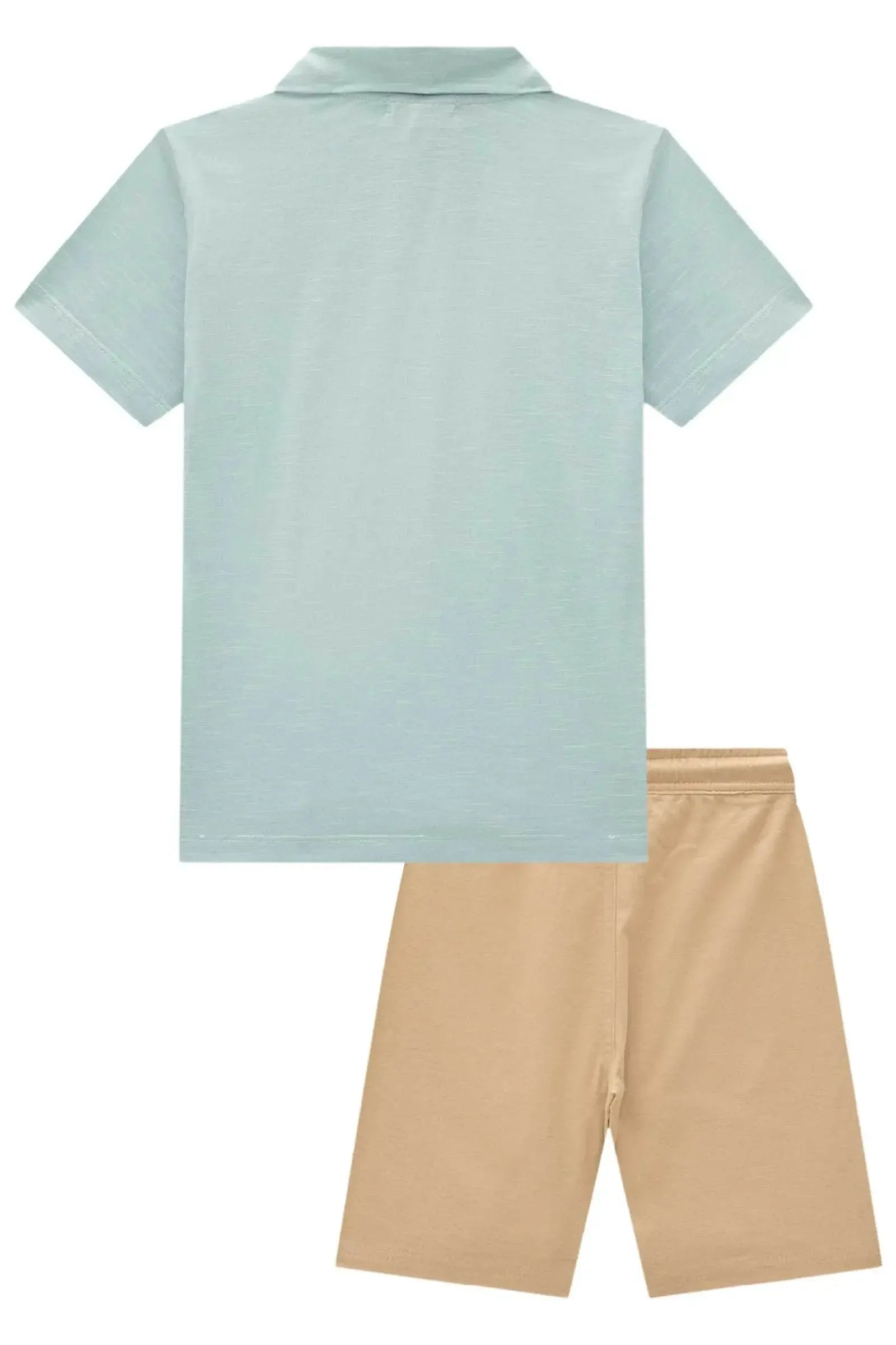 Conjunto de Camisa Polo em Malha Mesclada e Bermuda em Linho Santorine com Elastano 97102 LucBoo Infantil Menino