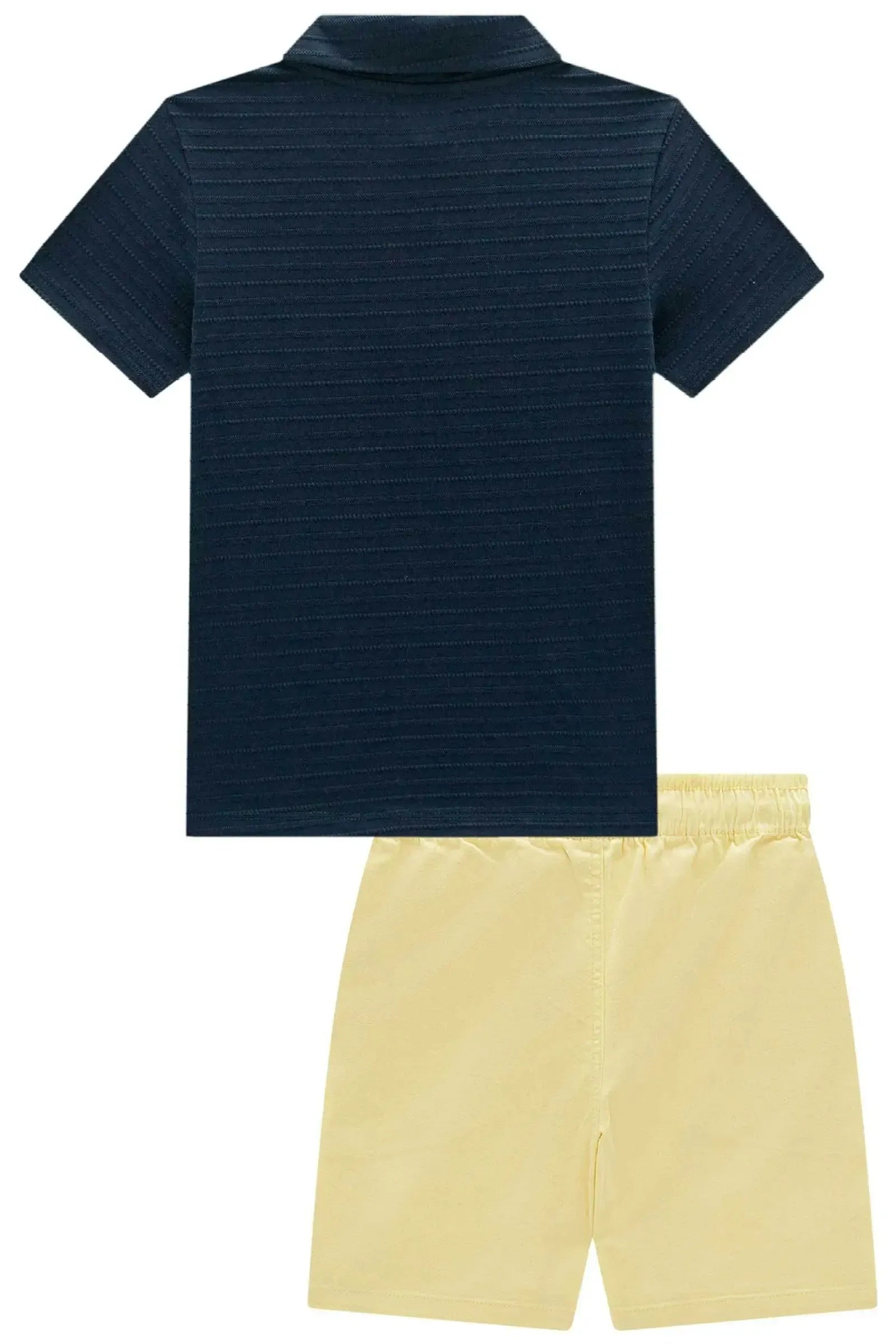 Conjunto de Camisa Polo em Malha Textura e Bermuda em Sarja Ônix com Elastano 98234 LucBoo Infantil Menino