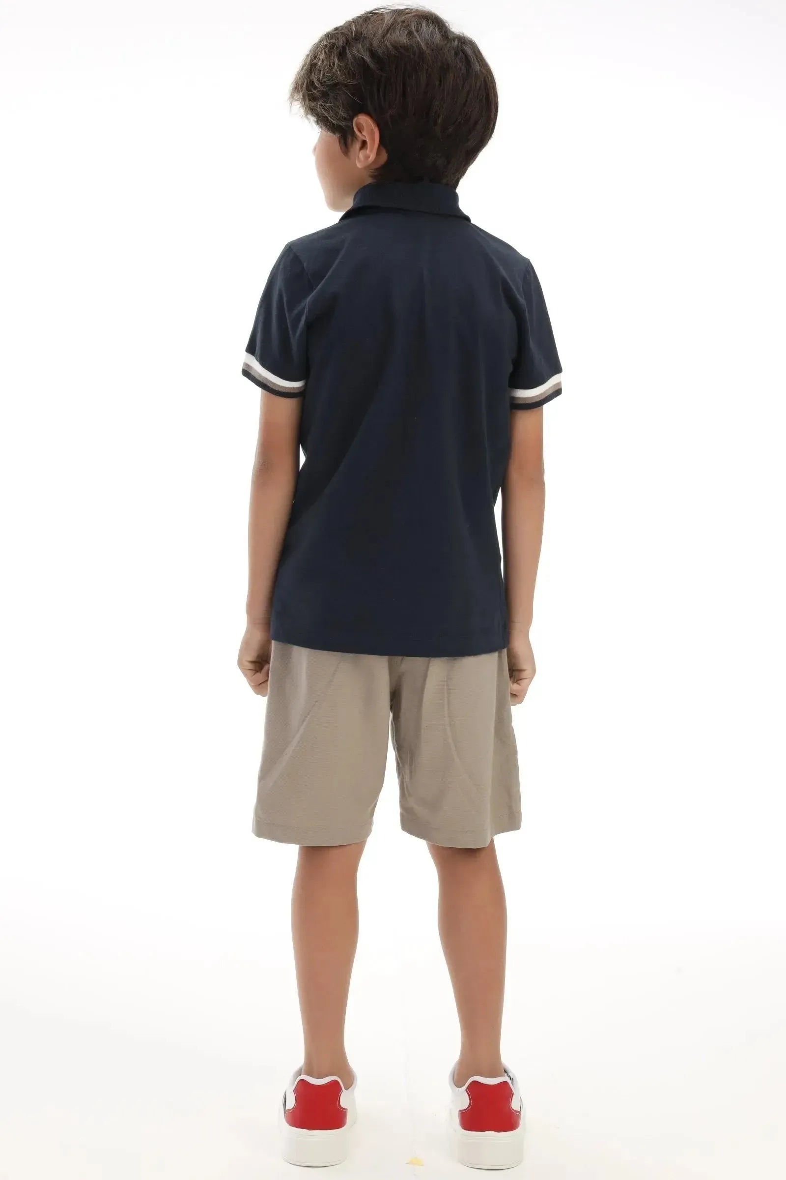 Conjunto de Camisa Polo em Meia Malha e Bermuda em Linho Santorine com Elastano 92461 LucBoo Infantil Menino