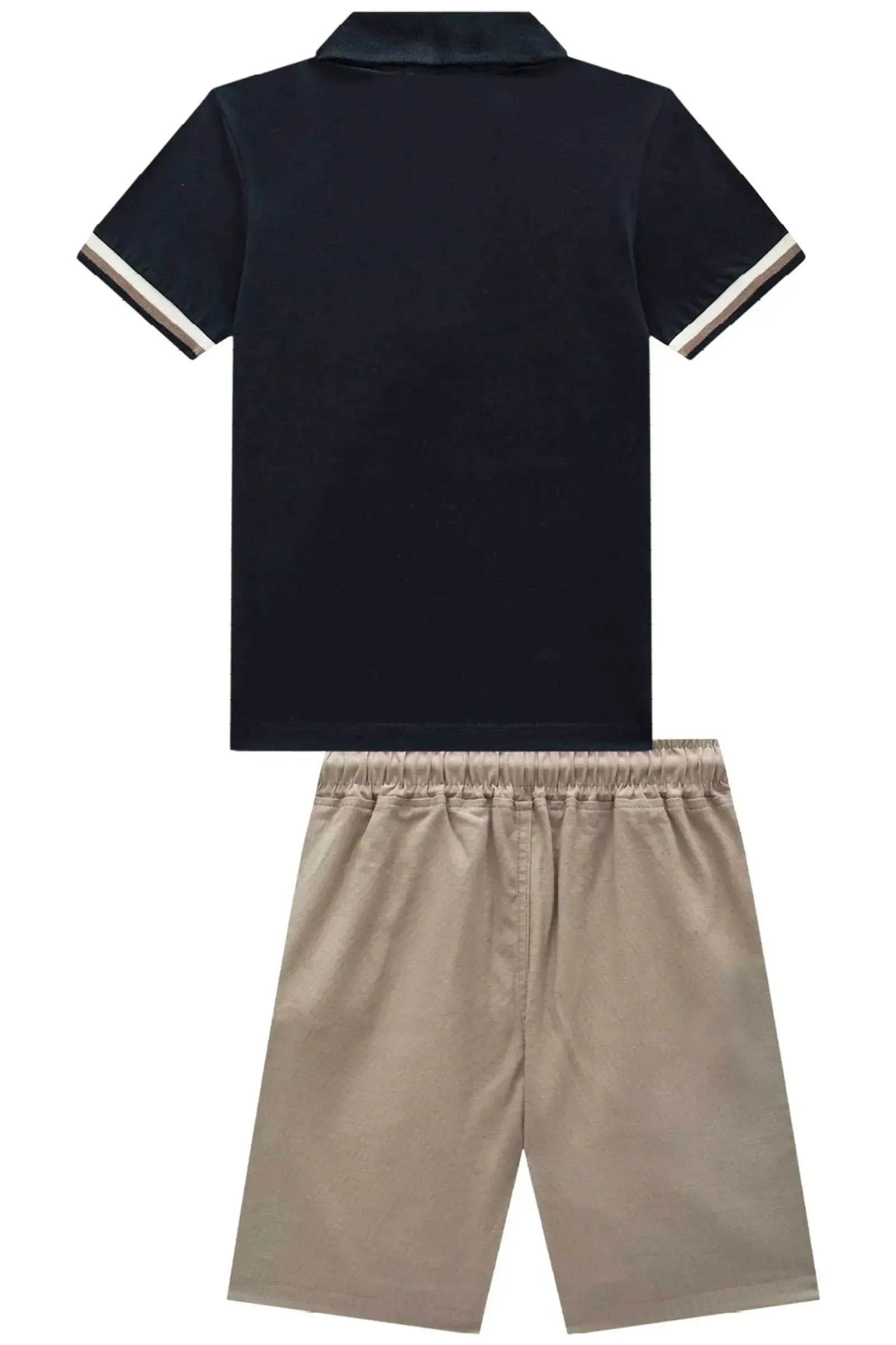 Conjunto de Camisa Polo em Meia Malha e Bermuda em Linho Santorine com Elastano 92461 LucBoo Infantil Menino