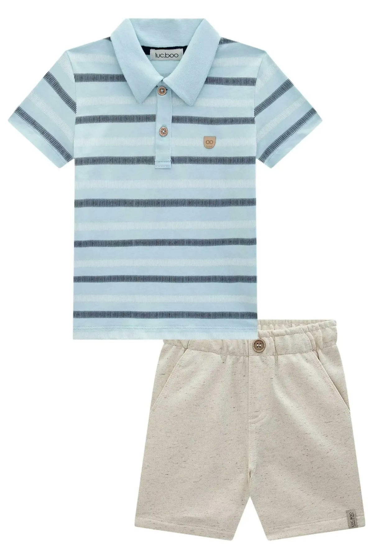 Conjunto de Camisa Polo em Meia Malha e Bermuda em Moletom sem Pelúcia 98236 LucBoo Infantil Menino