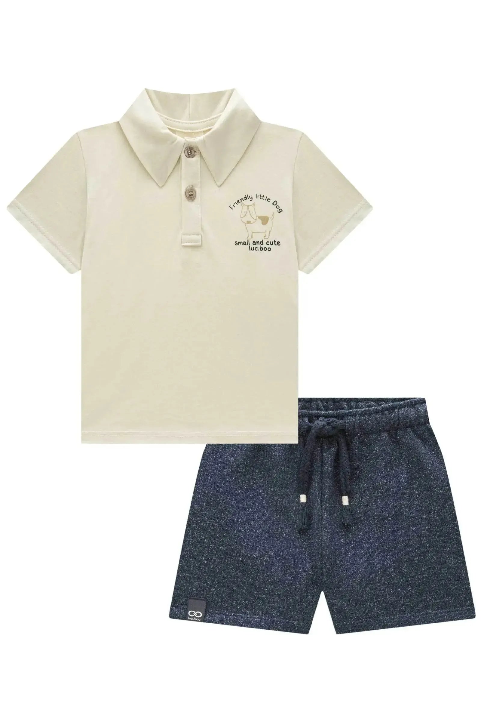 Conjunto de Camisa Polo em Meia Malha e Bermuda em Moletom Sensation sem Pelúcia 92823 LucBoo Bebê Menino