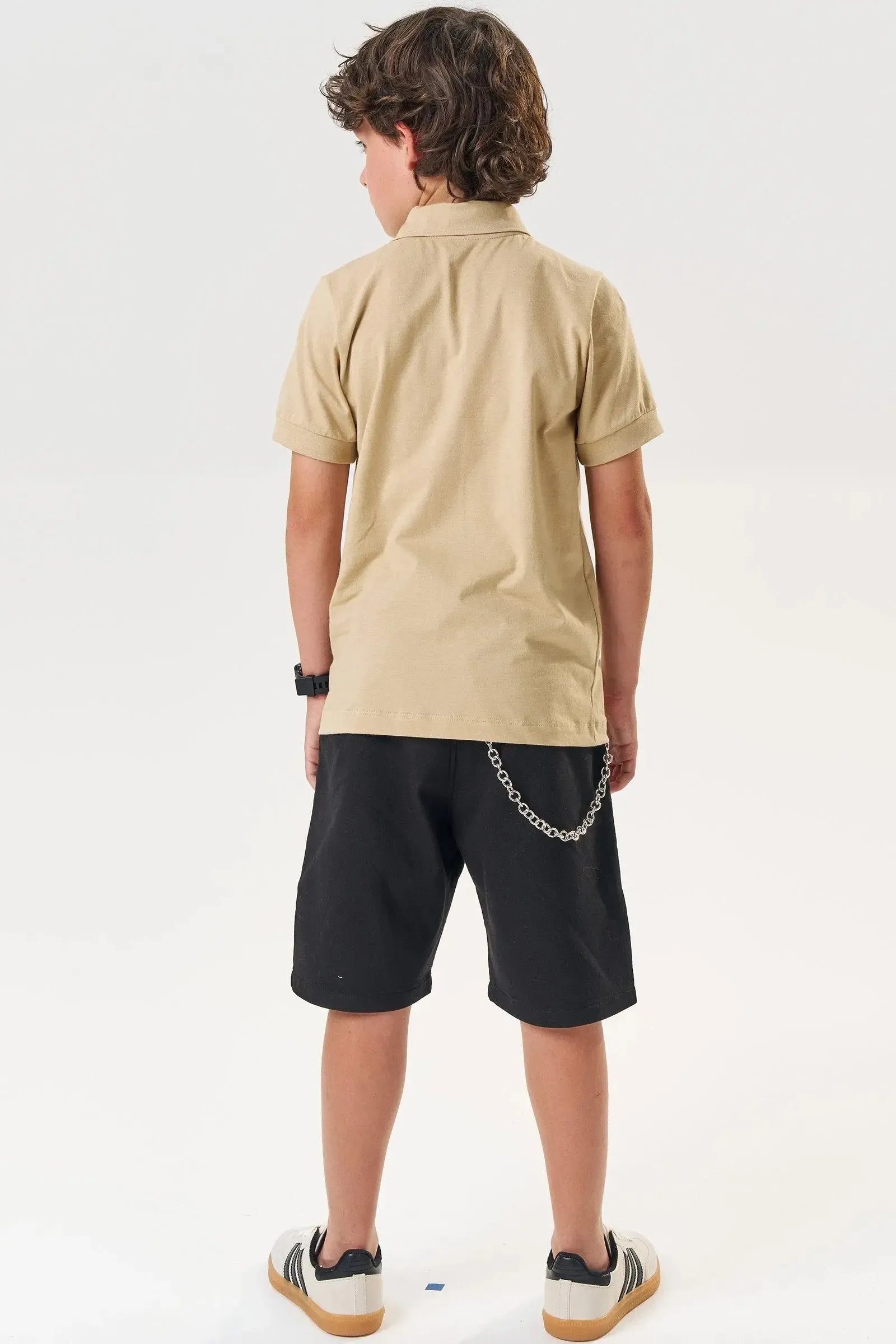 Conjunto de Camisa Polo em Meia Malha e Bermuda em Sarja Caribe com Elastano 85068 Johnny Fox Teen Menino