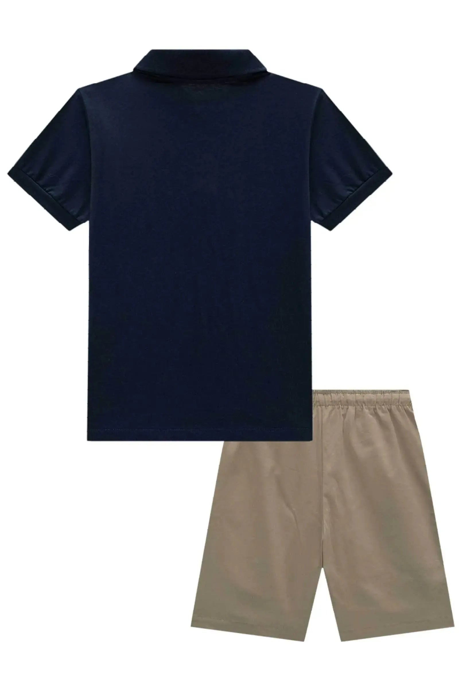 Conjunto de Camisa Polo em Meia Malha e Bermuda em Sarja Caribe com Elastano 85068 Johnny Fox Teen Menino