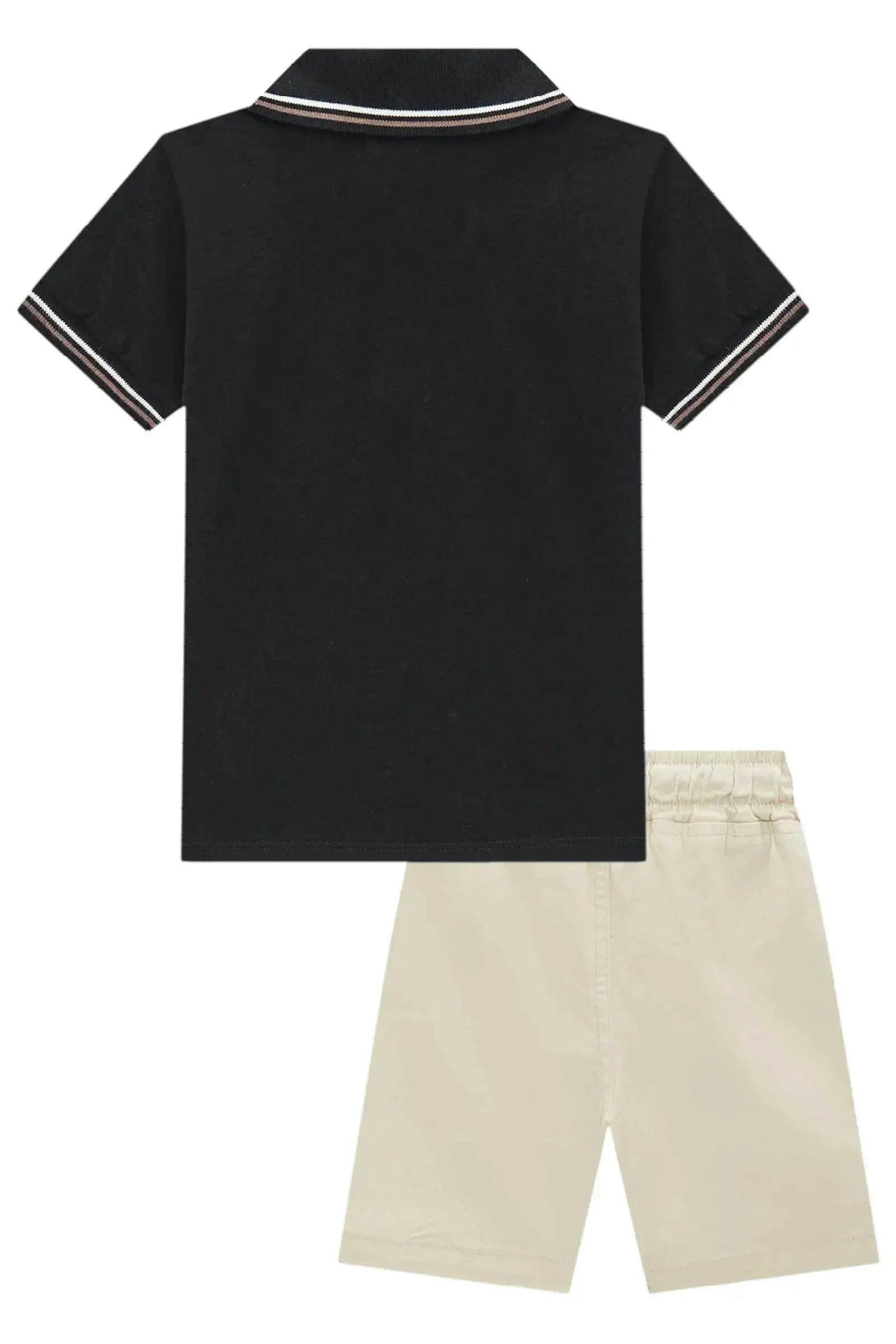 Conjunto de Camisa Polo em Meia Malha e Bermuda em Sarja com Elastano 97199 LucBoo Infantil Menino