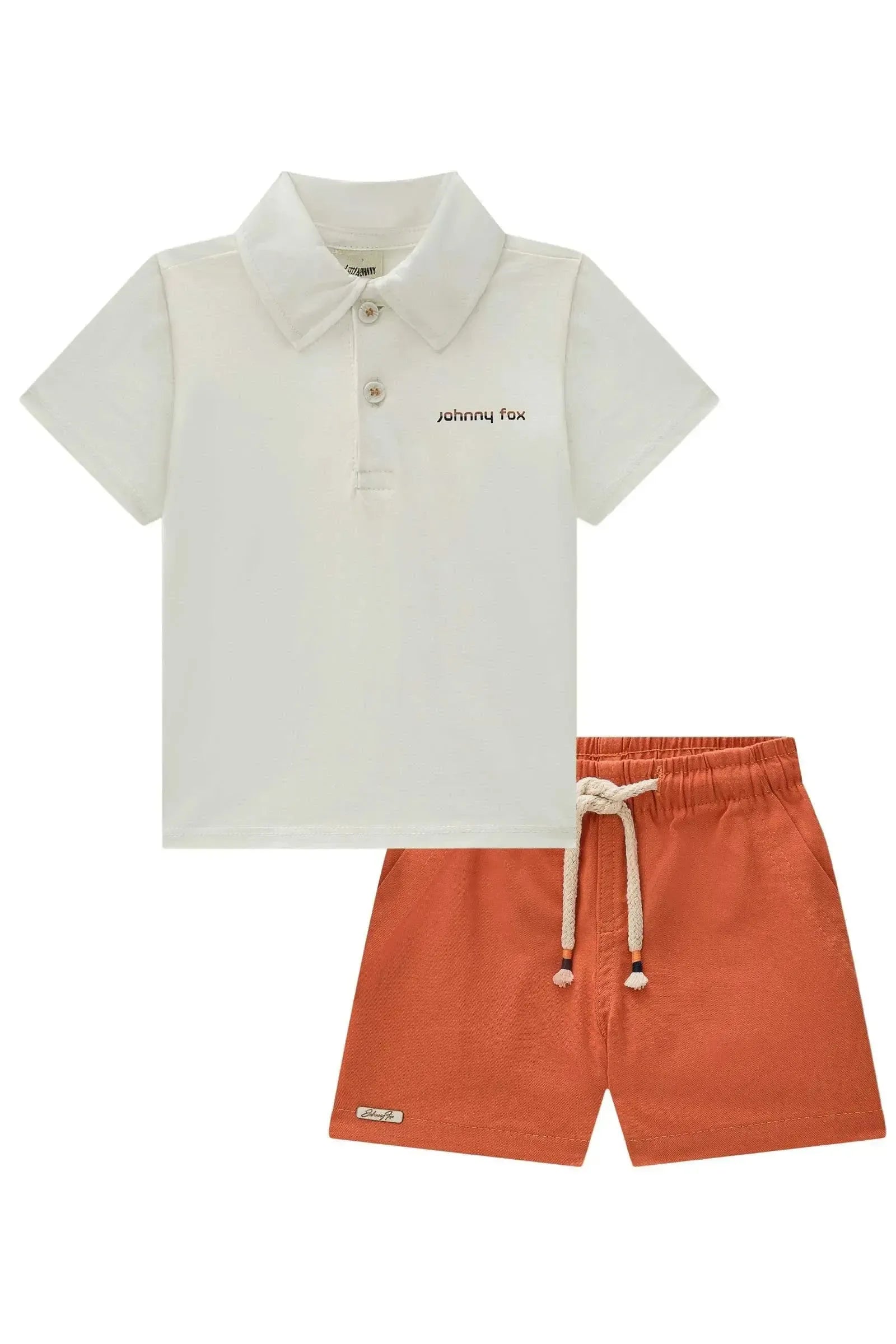 Conjunto de Camisa Polo em Meia Malha e Bermuda em Sarja Girassol com Elastano 86331 Johnny Fox Bebê Menino