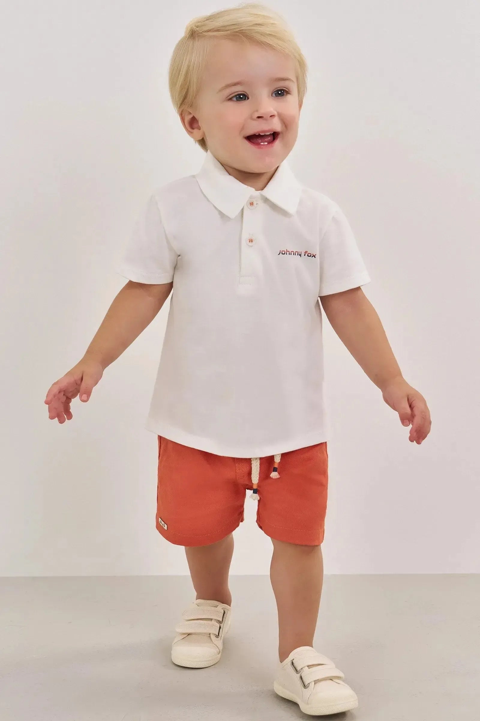 Conjunto de Camisa Polo em Meia Malha e Bermuda em Sarja Girassol com Elastano 86331 Johnny Fox Bebê Menino