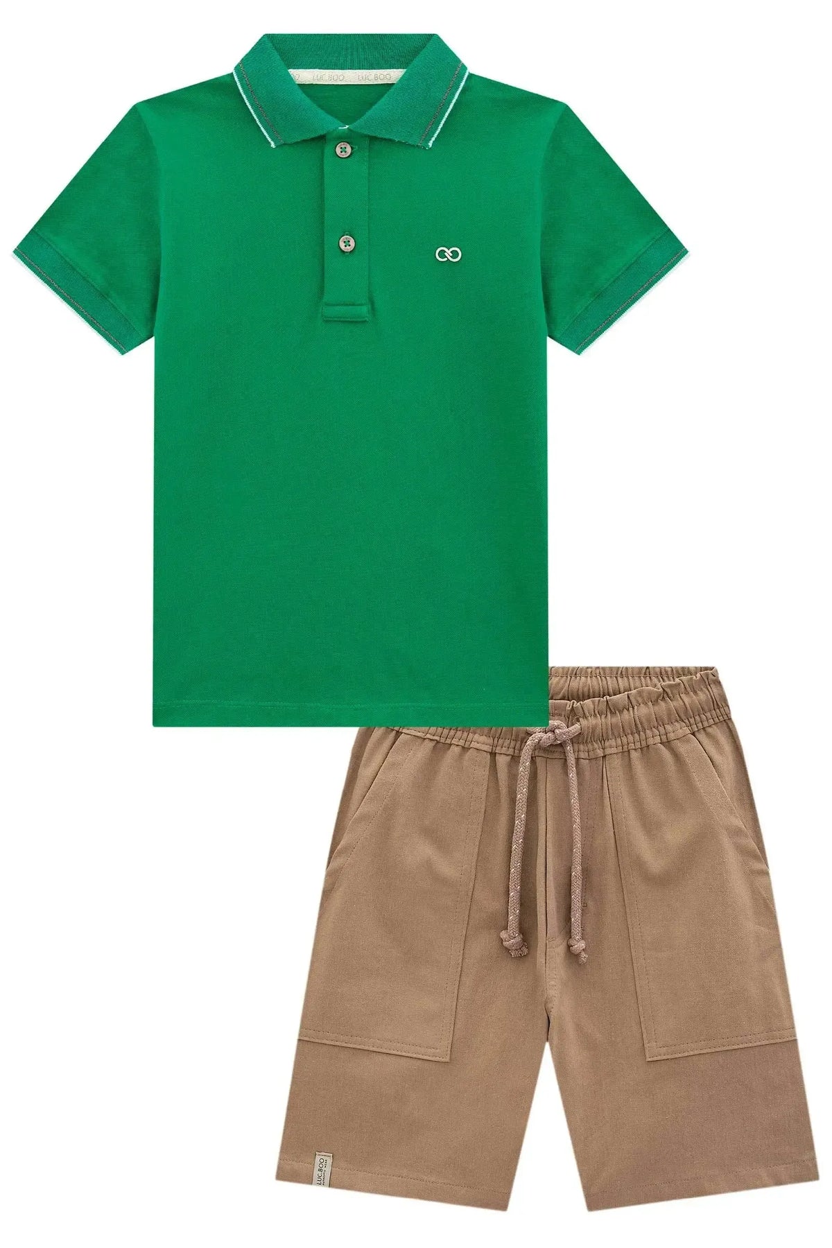 Conjunto de Camisa Polo em Meia Malha e Bermuda em Sarja Girassol com Elastano 98440 LucBoo Infantil Menino