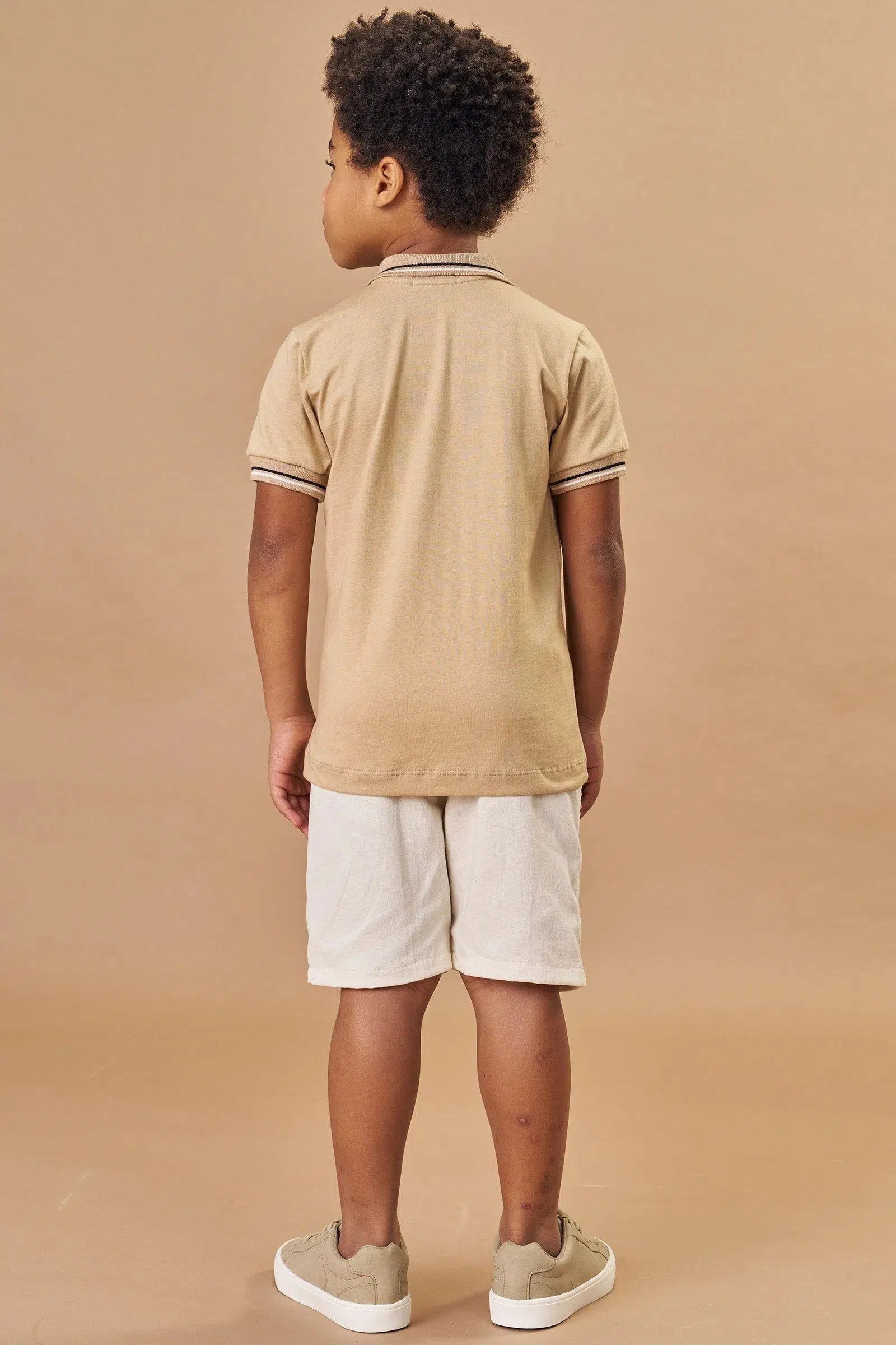 Conjunto Infantil Menino de Camisa Polo em Meia Malha e Bermuda em Sarja Onix Stretch com Elastano 81662 LucBoo