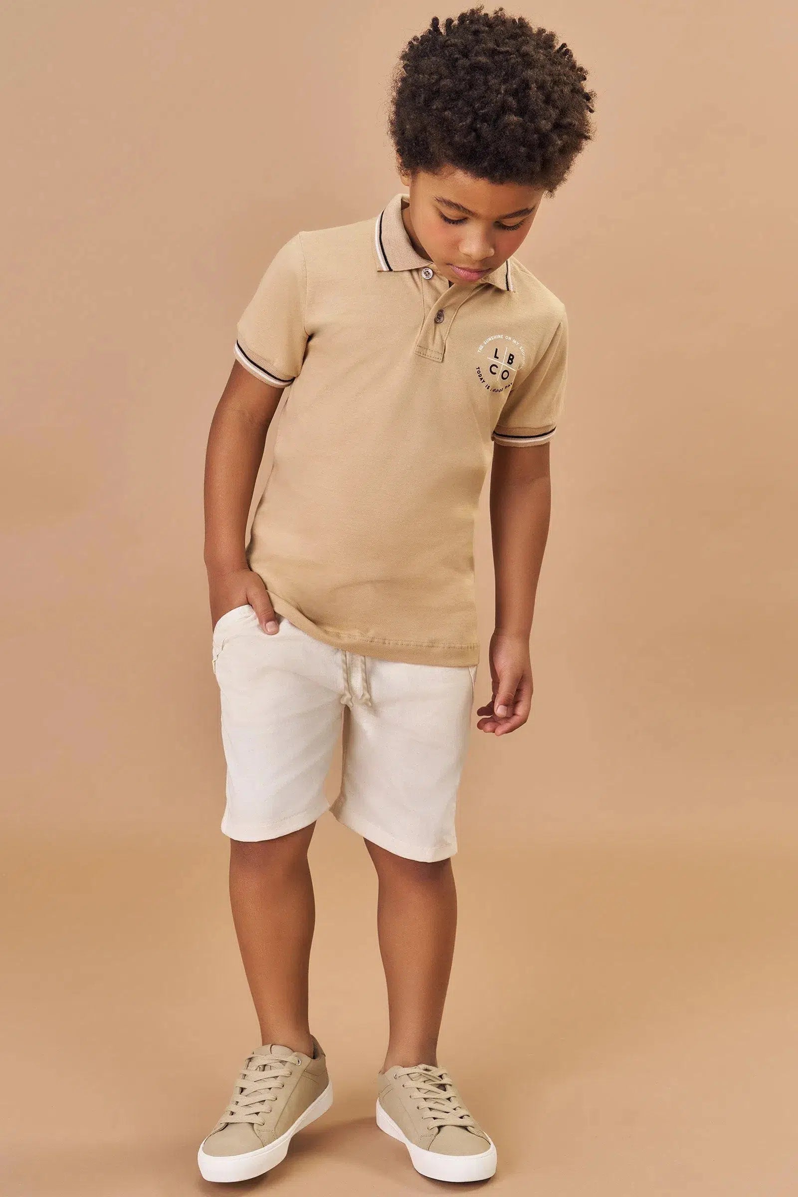 Conjunto Infantil Menino de Camisa Polo em Meia Malha e Bermuda em Sarja Onix Stretch com Elastano 81662 LucBoo
