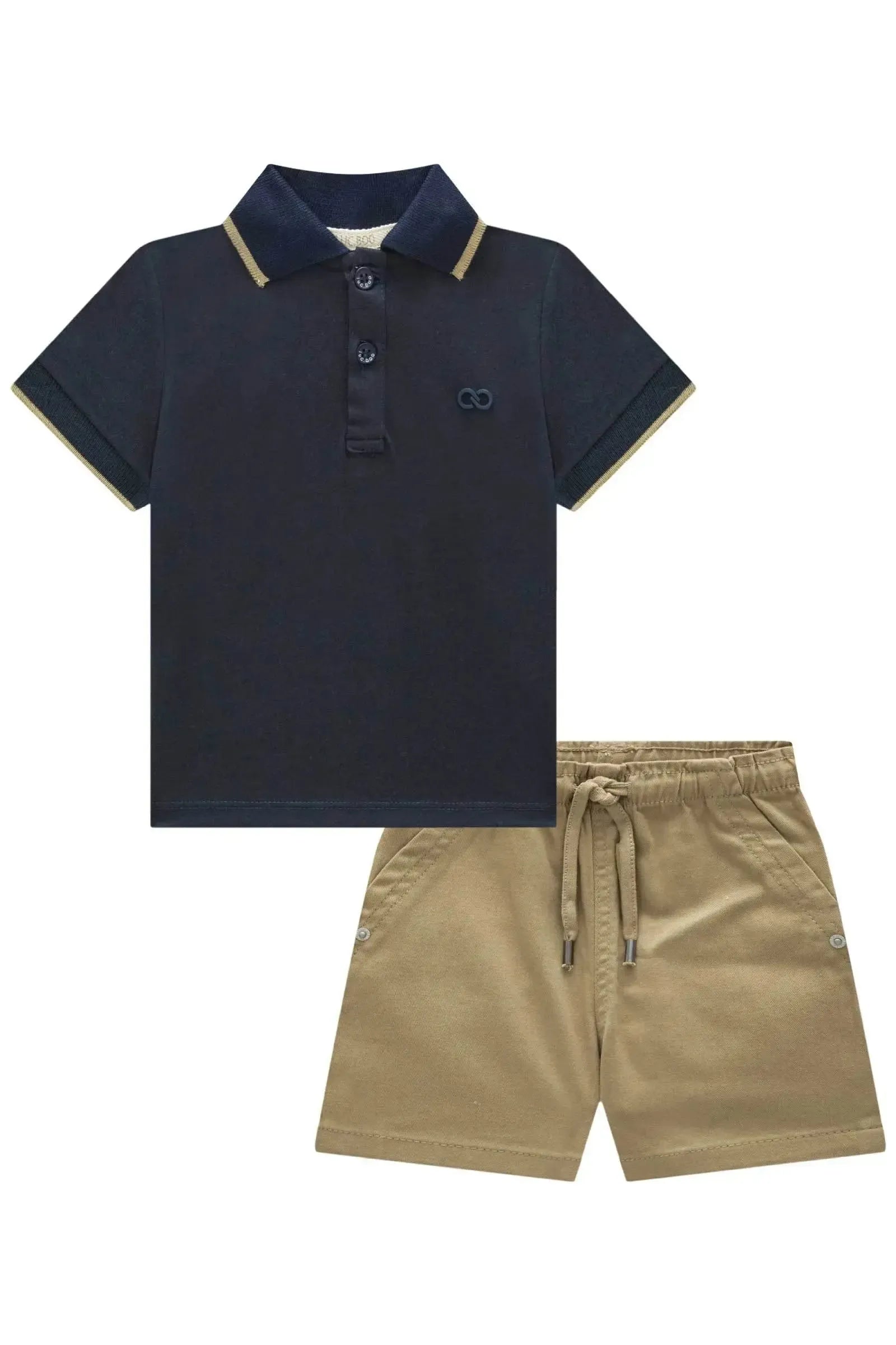 Conjunto de Camisa Polo em Meia Malha e Bermuda em Sarja Stretch com Elastano 92875 LucBoo Bebê Menino