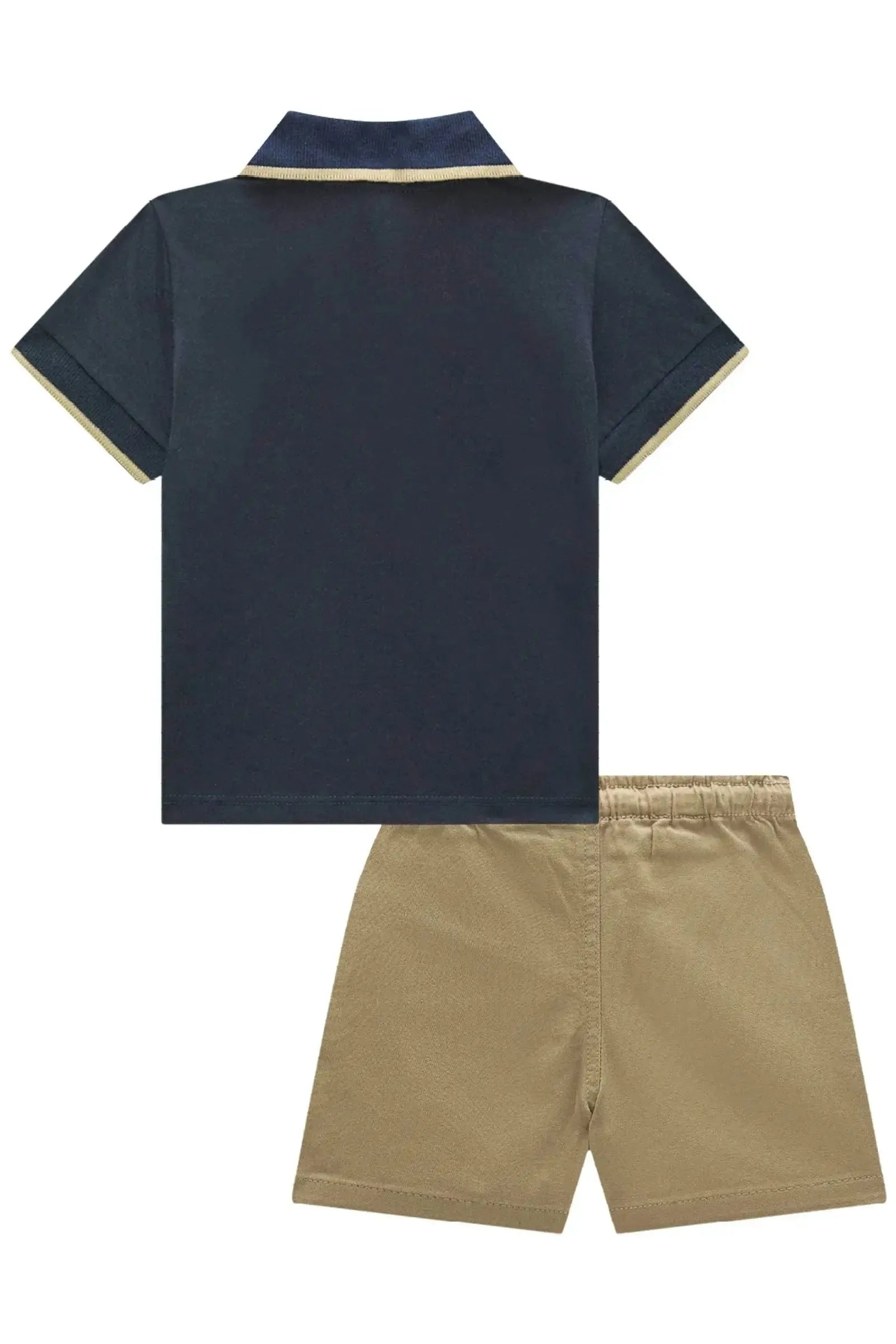 Conjunto de Camisa Polo em Meia Malha e Bermuda em Sarja Stretch com Elastano 92875 LucBoo Bebê Menino