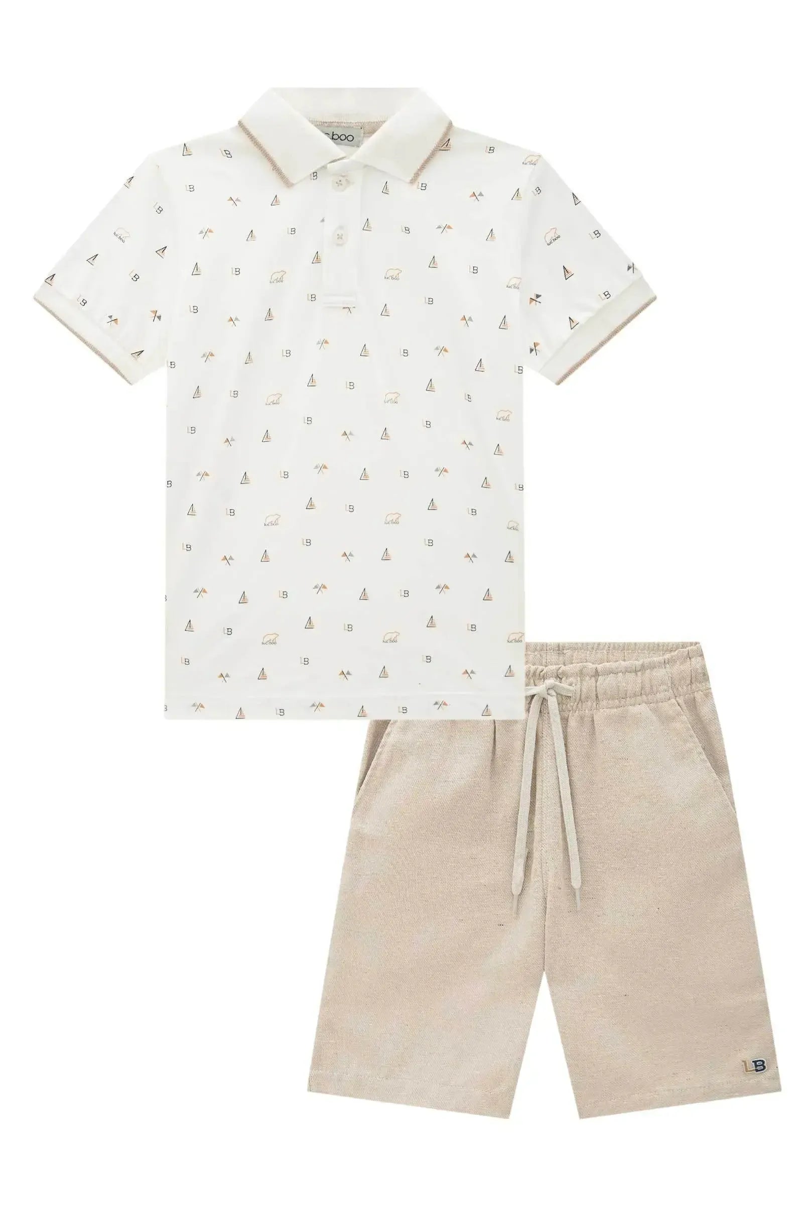 Conjunto de Camisa Polo em Meia Malha e Bermuda em Tecido Rivera 87985 LucBoo Infantil Menino
