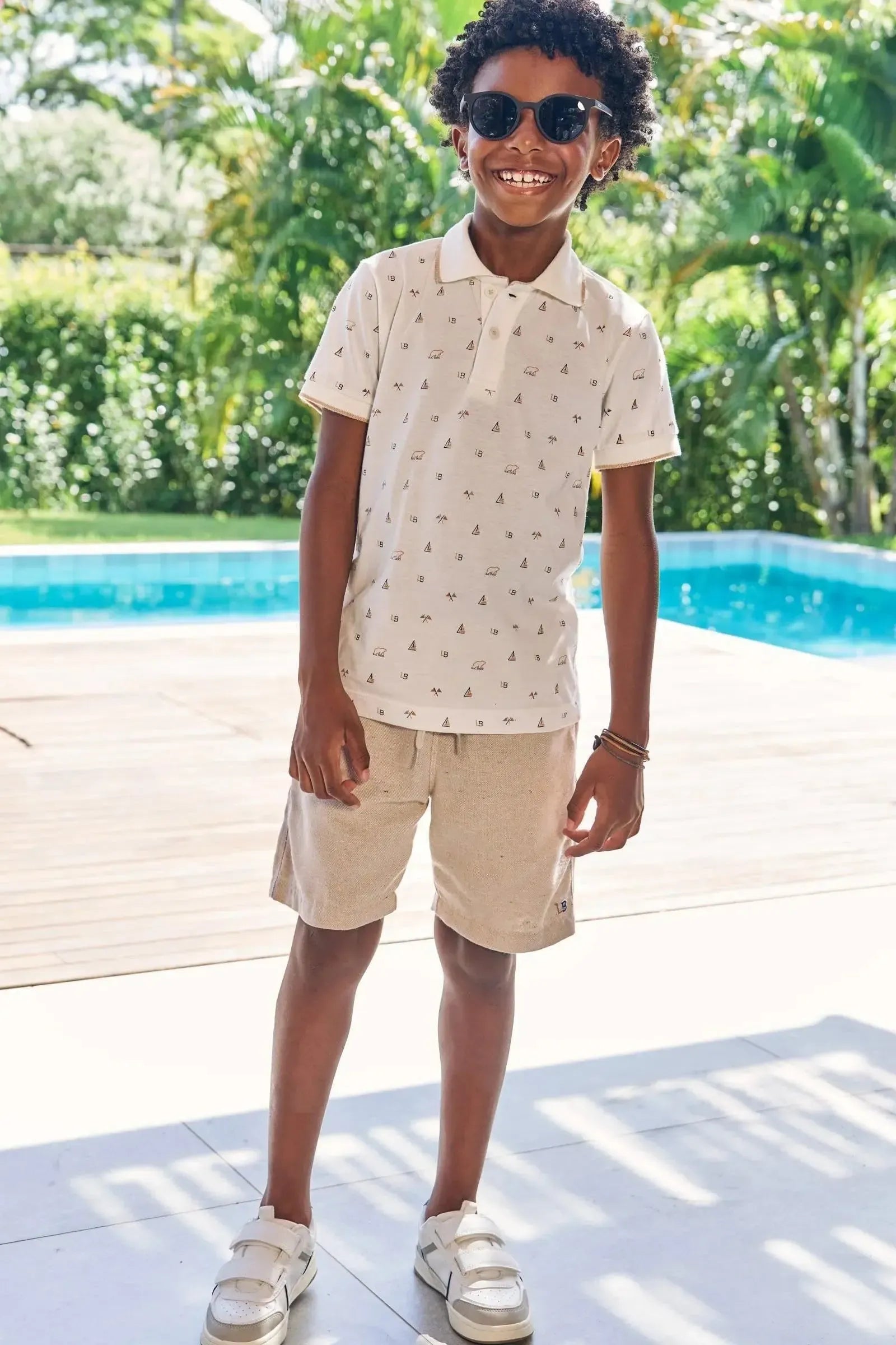 Conjunto de Camisa Polo em Meia Malha e Bermuda em Tecido Rivera 87985 LucBoo Infantil Menino