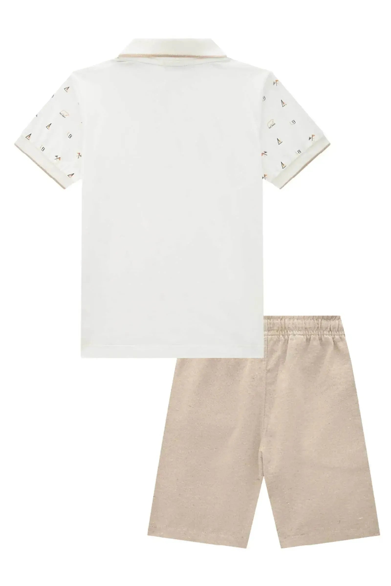 Conjunto de Camisa Polo em Meia Malha e Bermuda em Tecido Rivera 87985 LucBoo Infantil Menino