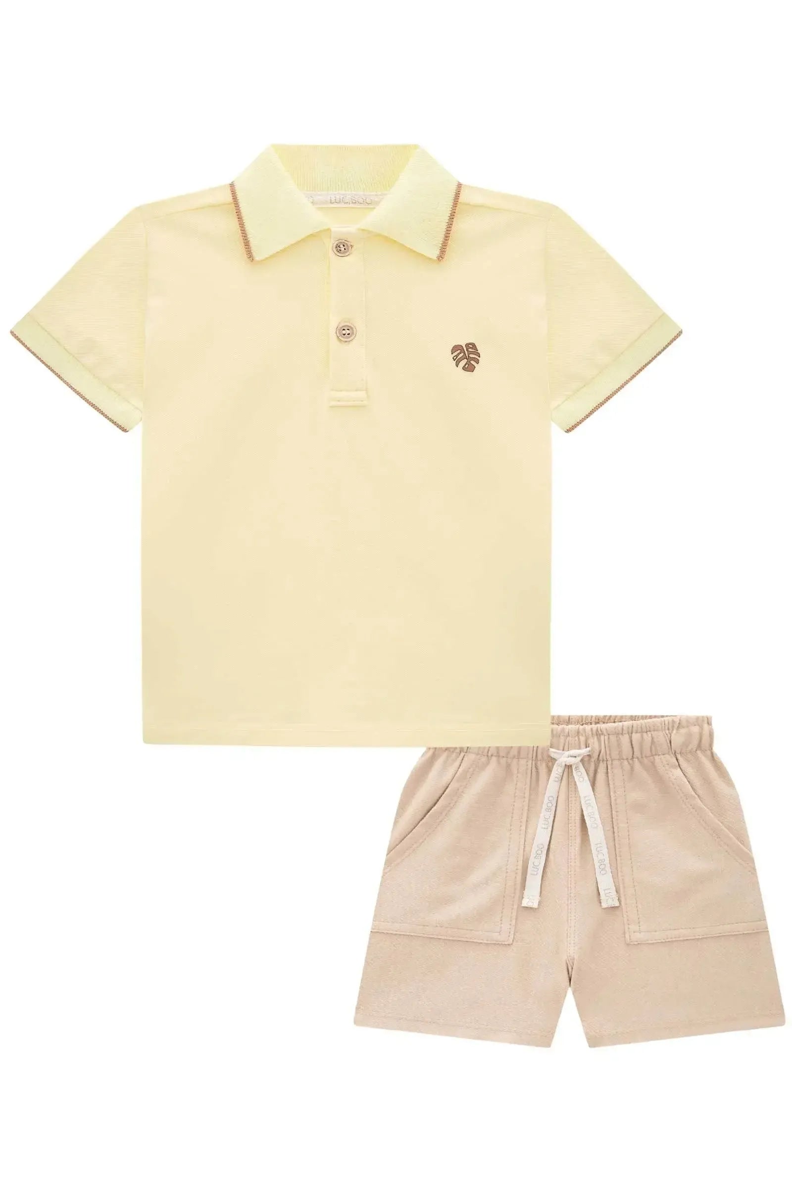 Conjunto de Camisa Polo em Piquet com Elastano e Bermuda em Cotton Jeans com Elastano 83385 LucBoo Bebê Menino