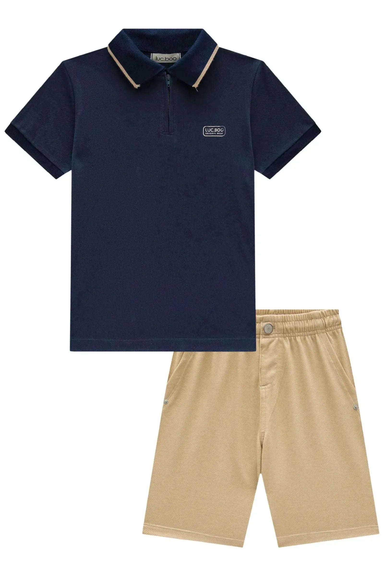 Conjunto de Camisa Polo em Piquet com Elastano e Bermuda em Cotton Jeans com Elastano 85274 LucBoo Infantil Menino