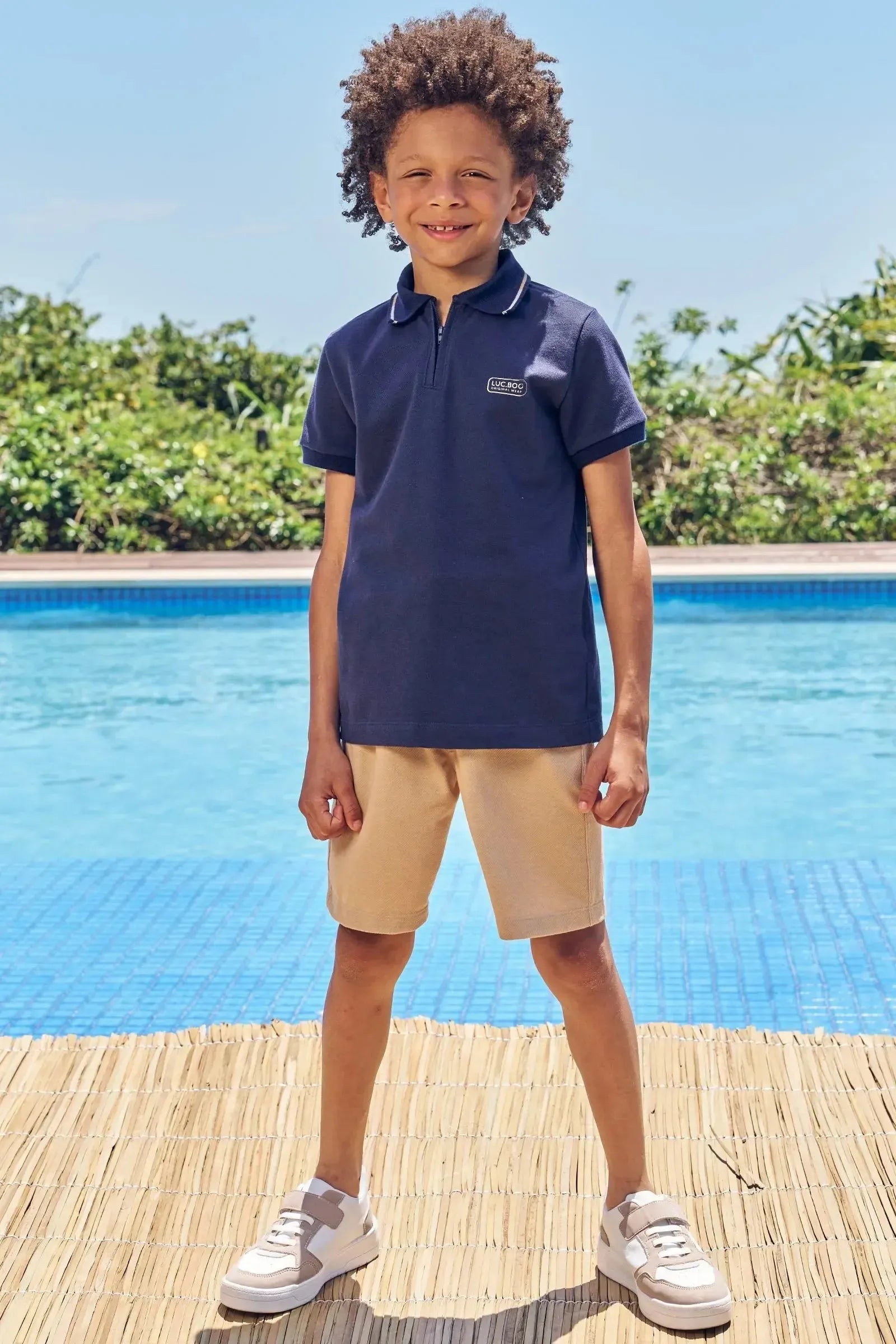 Conjunto de Camisa Polo em Piquet com Elastano e Bermuda em Cotton Jeans com Elastano 85274 LucBoo Infantil Menino