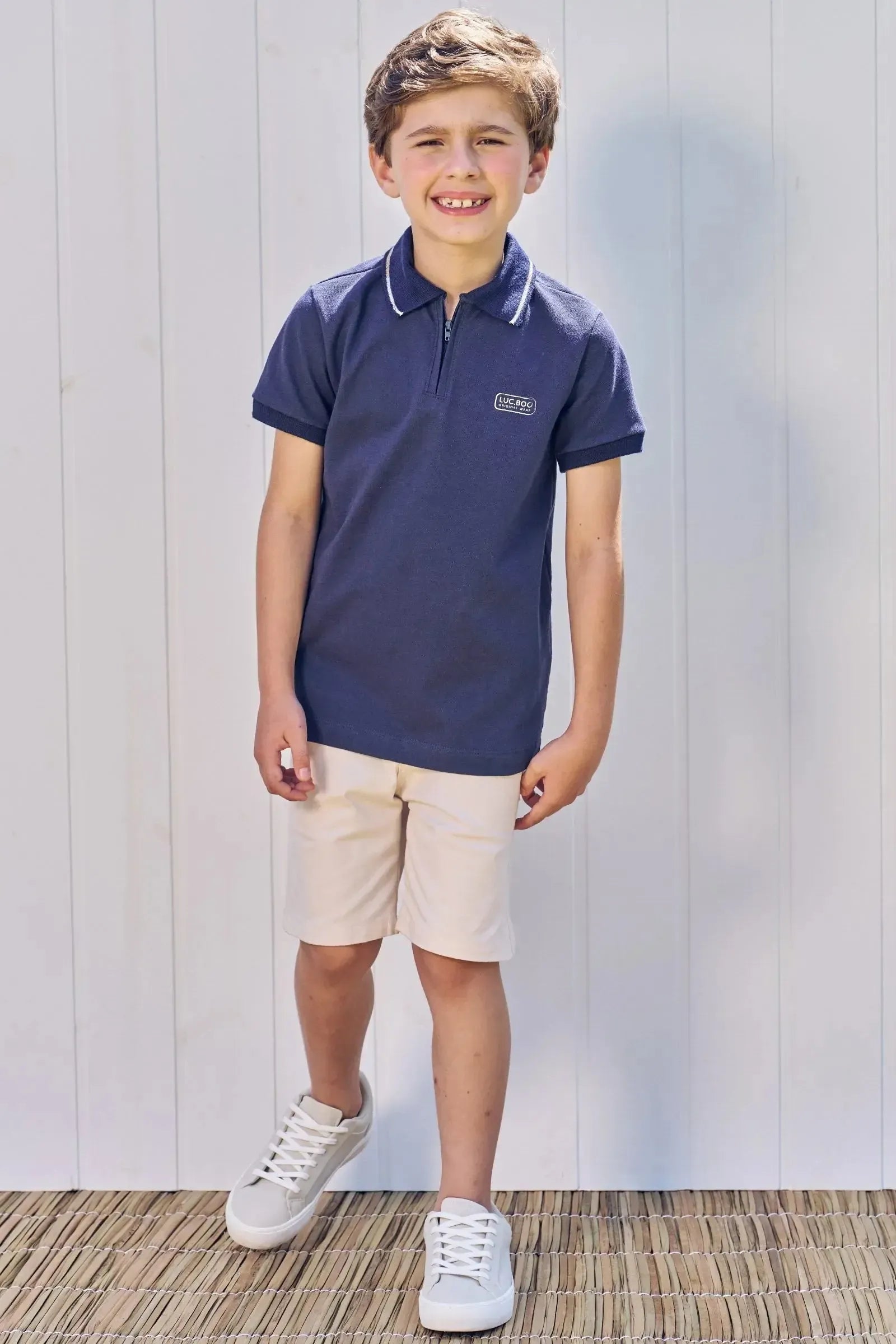 Conjunto de Camisa Polo em Piquet com Elastano e Bermuda em Cotton Jeans com Elastano 85274 LucBoo Infantil Menino
