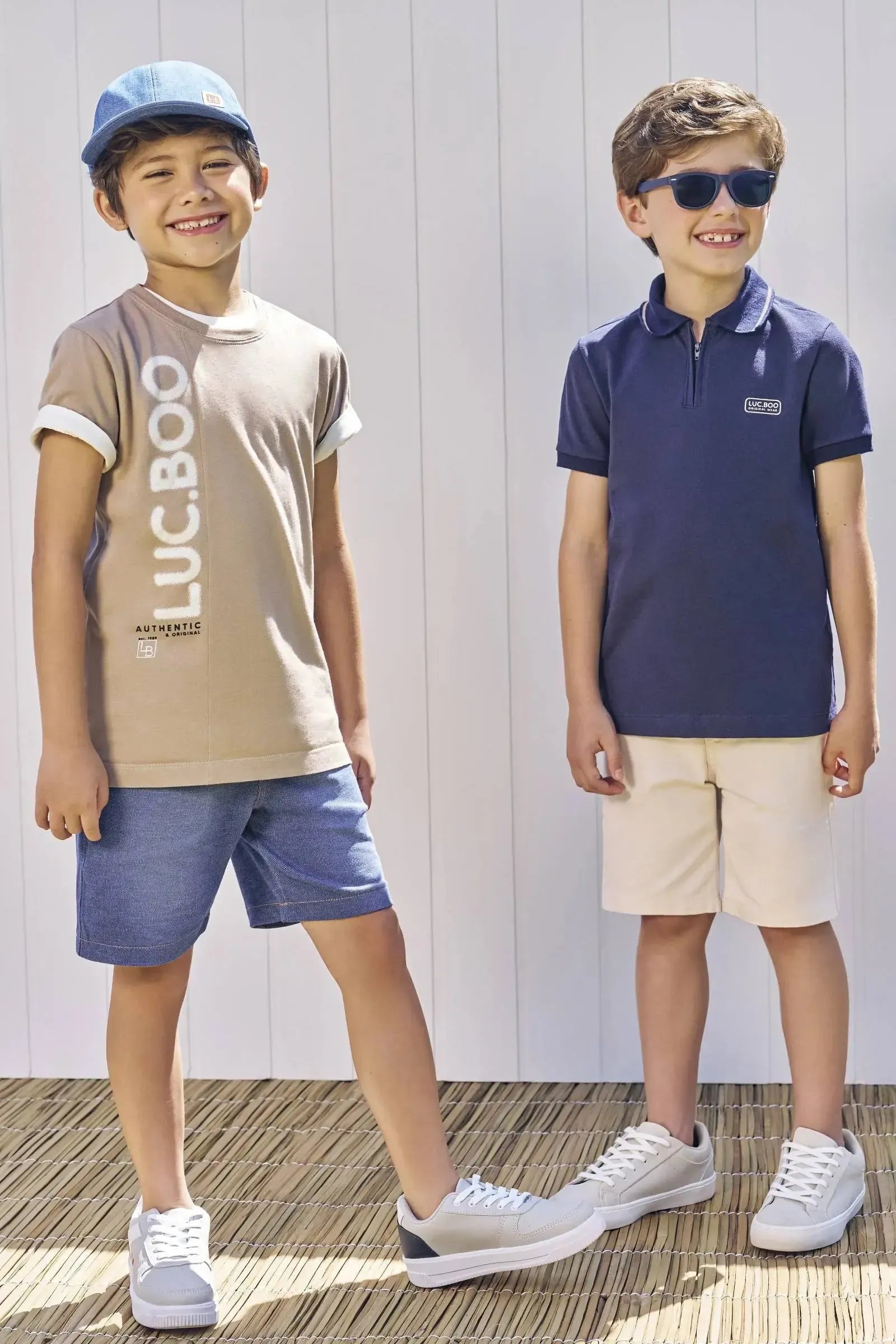 Conjunto de Camisa Polo em Piquet com Elastano e Bermuda em Cotton Jeans com Elastano 85274 LucBoo Infantil Menino