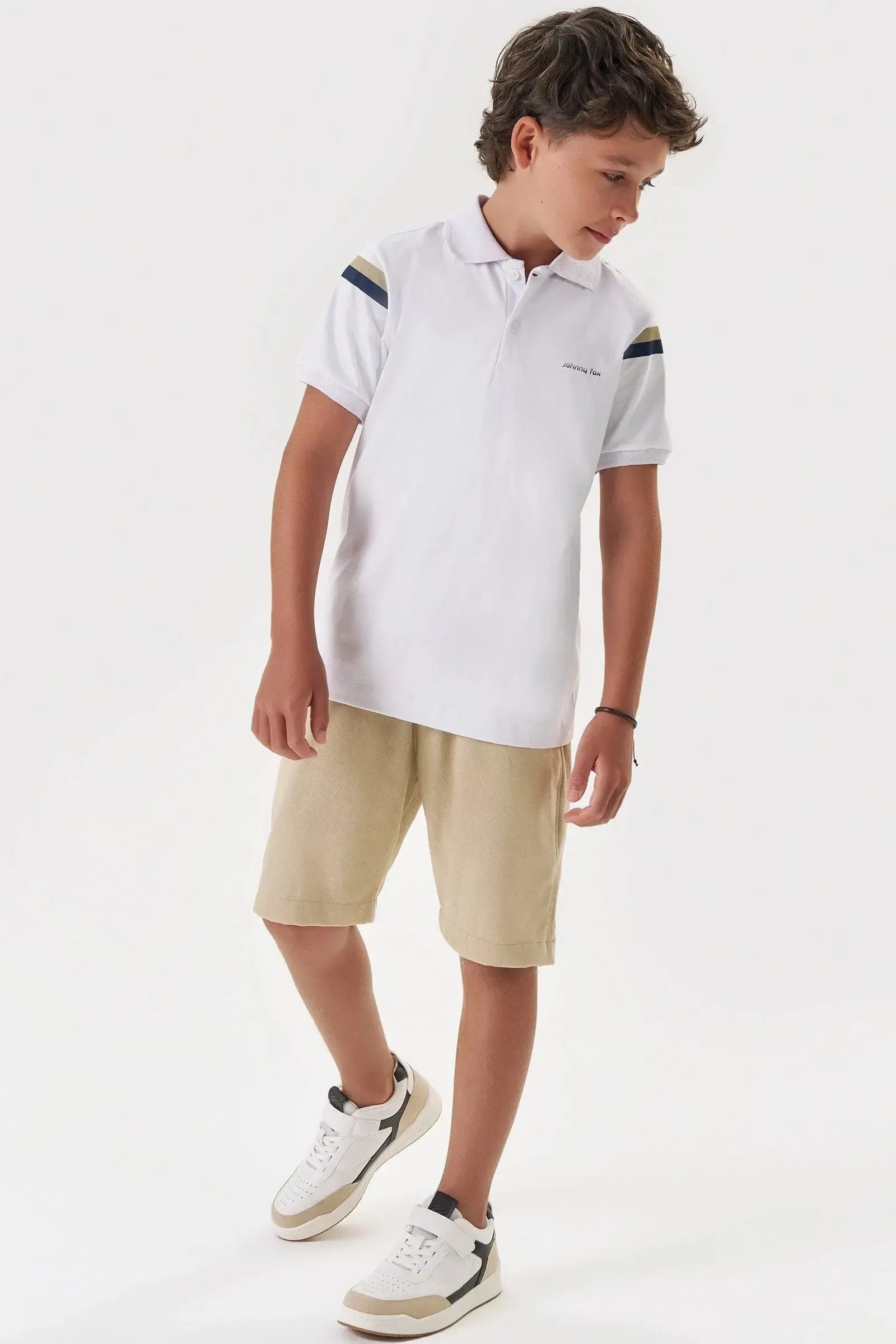Conjunto de Camisa Polo em Piquet com Elastano e Bermuda em Cotton Jeans com Elastano 87722 Johnny Fox Teen Menino