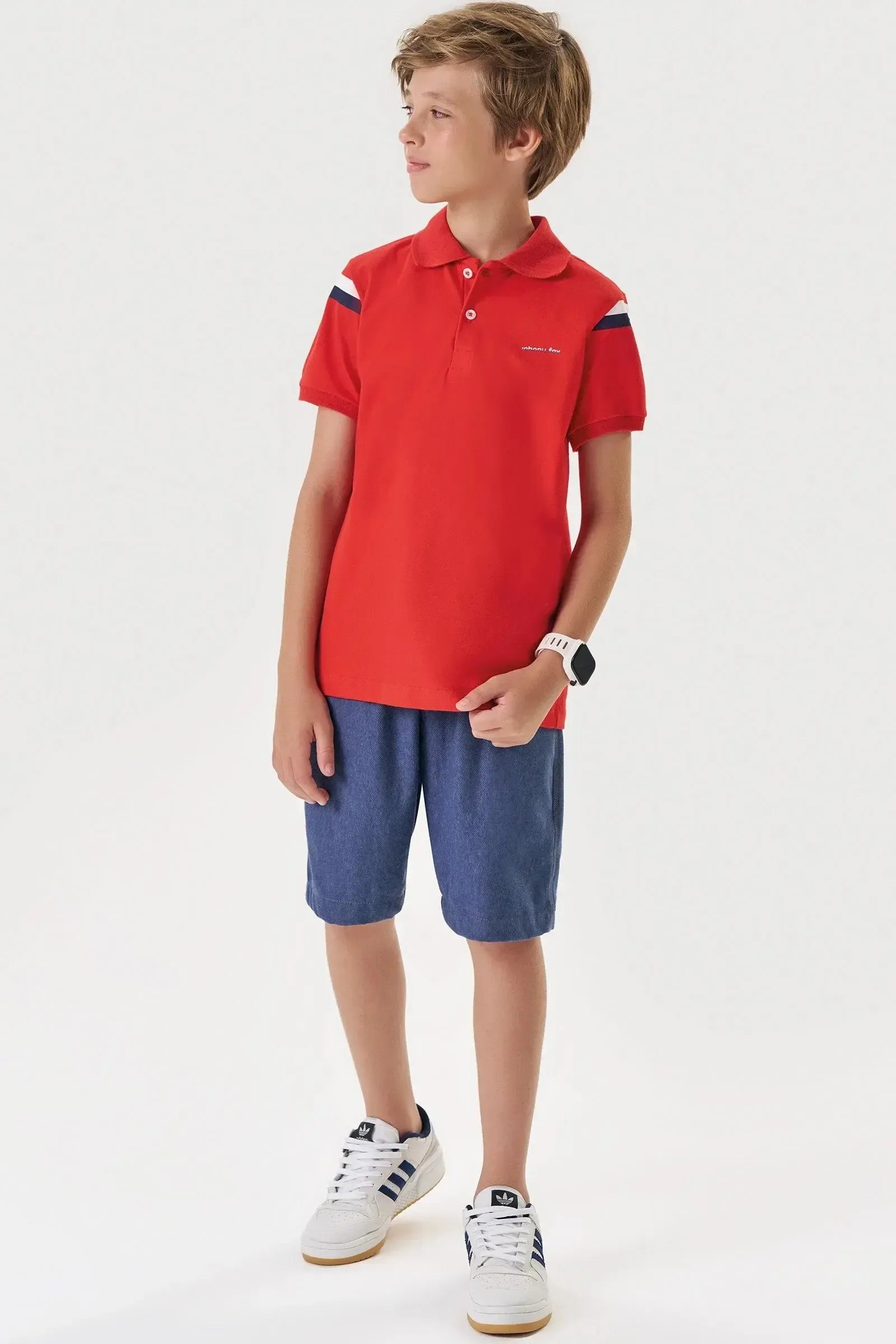Conjunto de Camisa Polo em Piquet com Elastano e Bermuda em Cotton Jeans com Elastano 87722 Johnny Fox Teen Menino