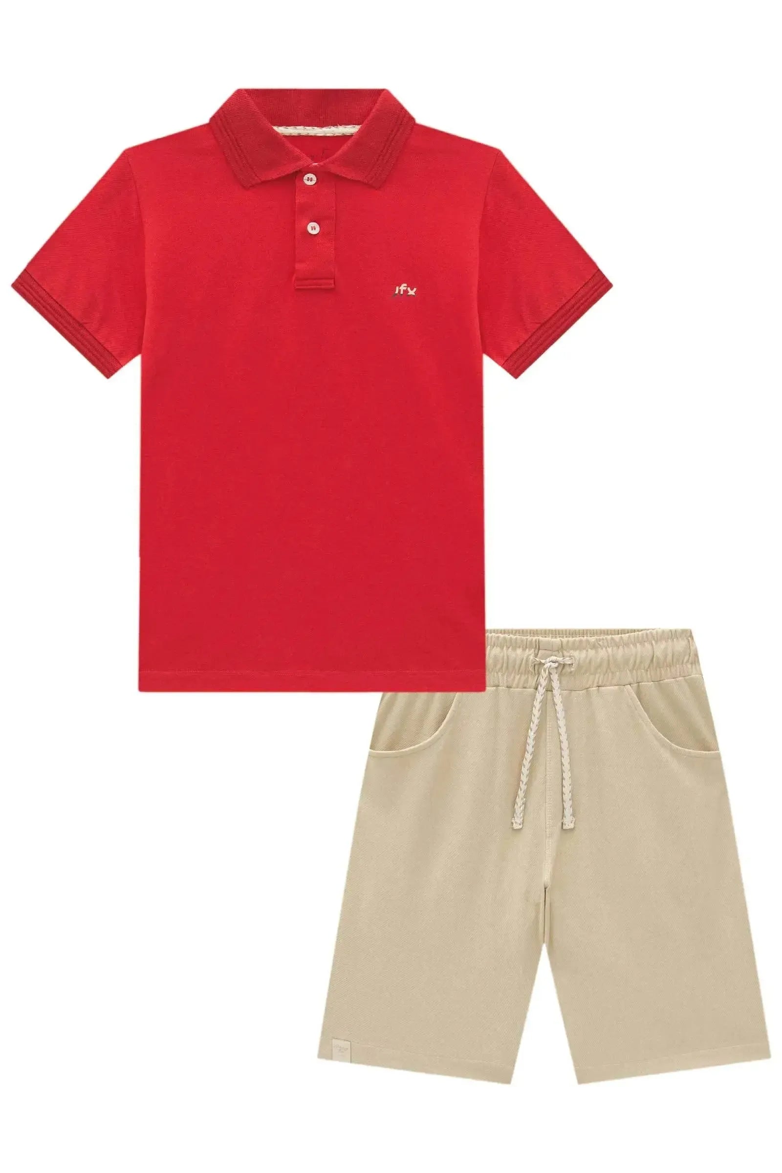 Conjunto de Camisa Polo em Piquet com Elastano e Bermuda em Cotton Jeans com Elastano 95770 Johnny Fox Teen Menino