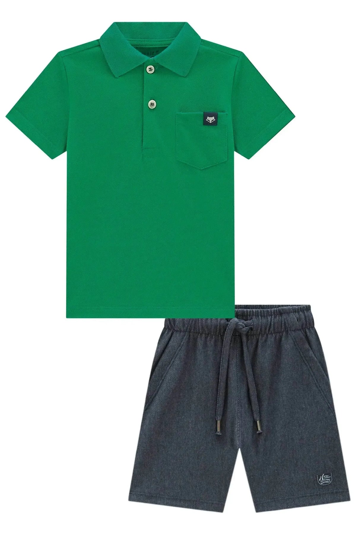 Conjunto de Camisa Polo em Piquet com Elastano e Bermuda em Cotton Jeans com Elastano 99360 Johnny Fox Teen Menino